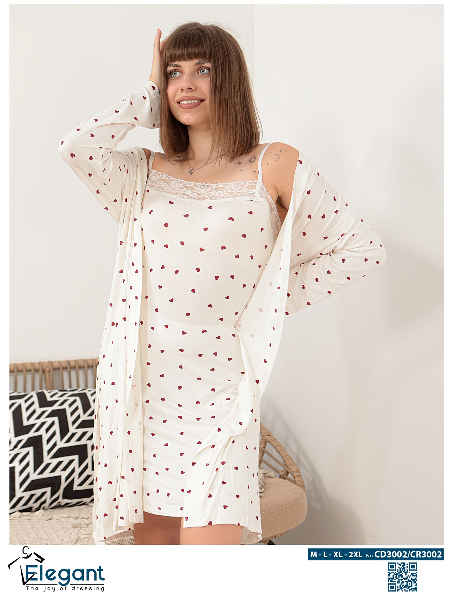 Set Viscose Nightshirt & Robe - white - Hearts