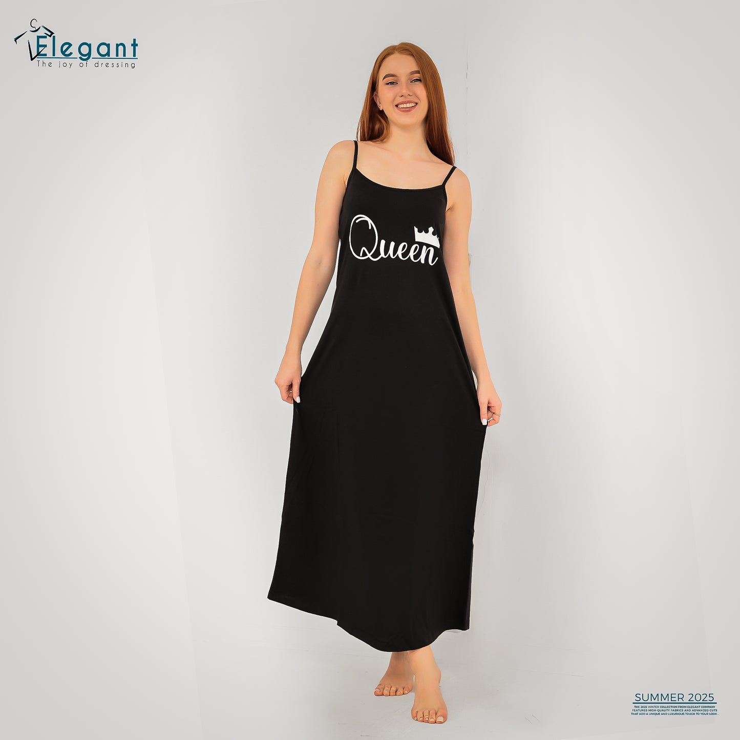 Straps Maxi Nightshirt cotton Black - Queen