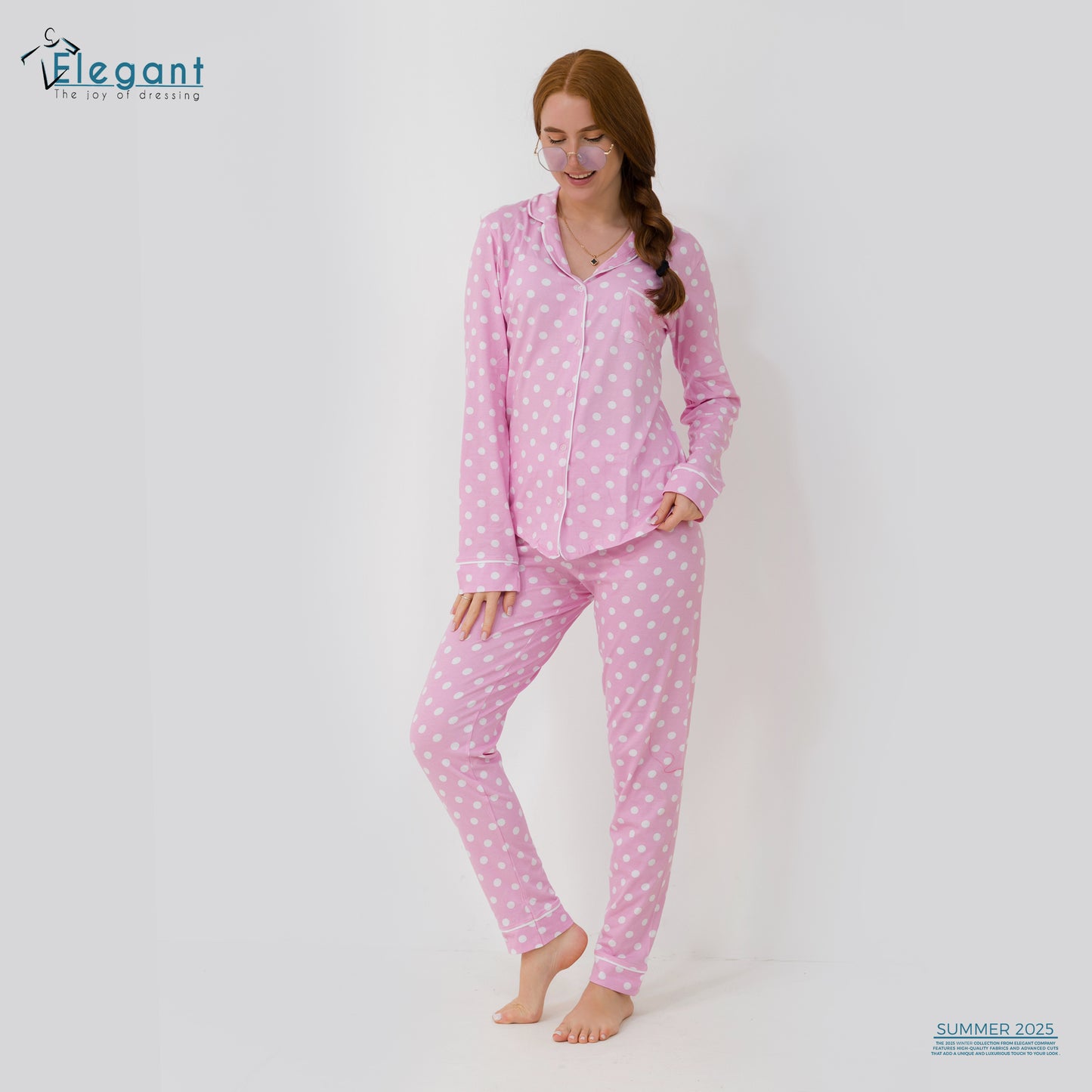 Cotton Long sleeves Classic PJ Pants - Rose Polka Dots
