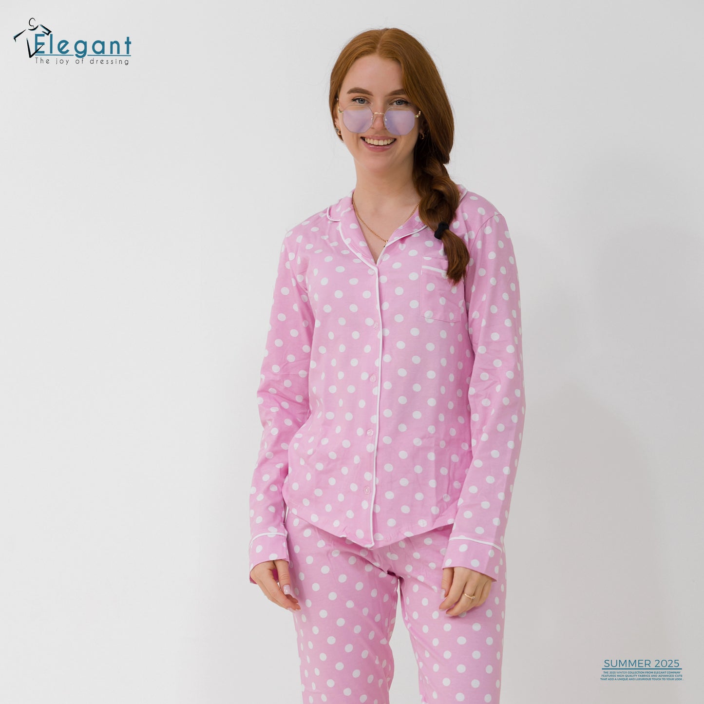 Cotton Long sleeves Classic PJ Pants - Rose Polka Dots