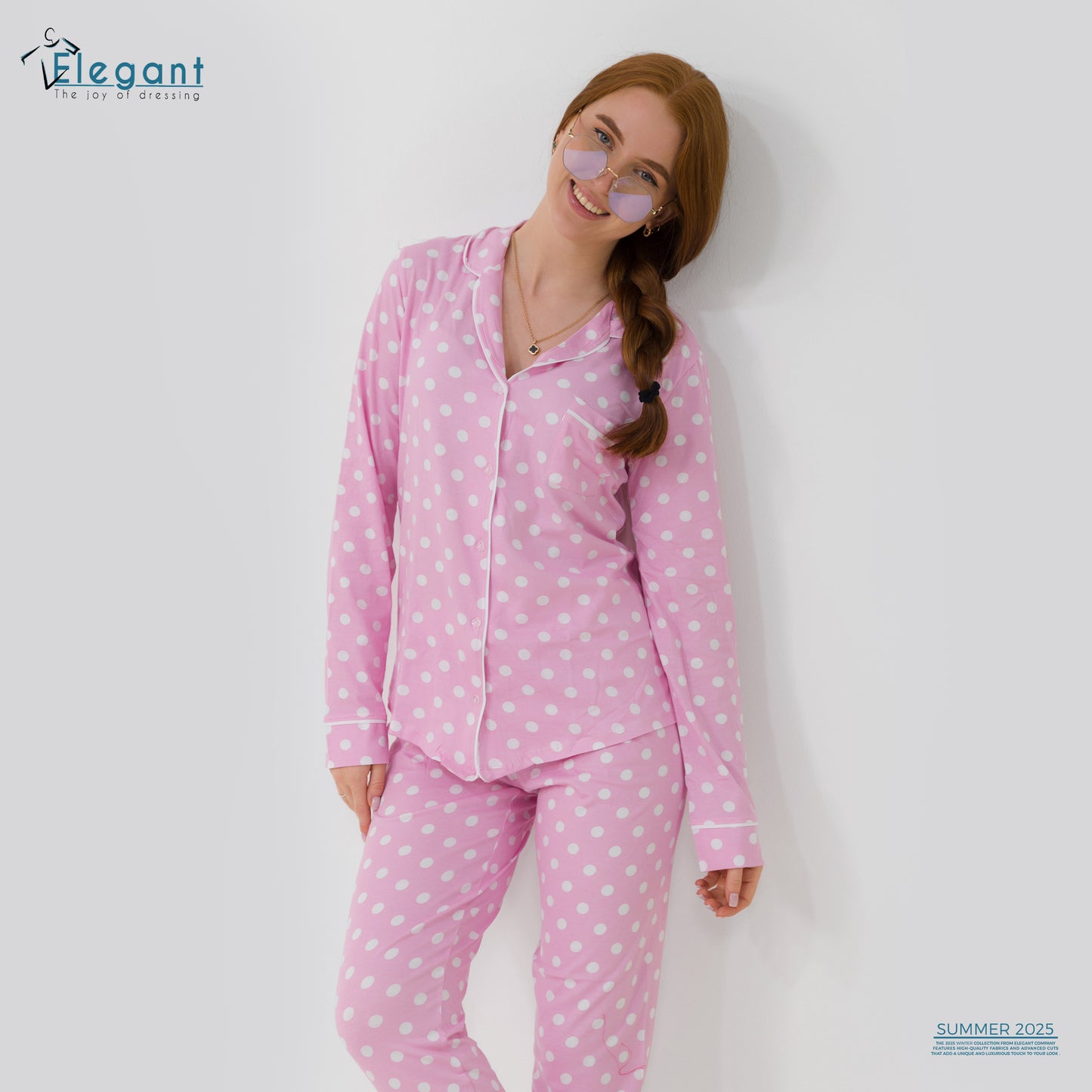 Cotton Long sleeves Classic PJ Pants - Rose Polka Dots
