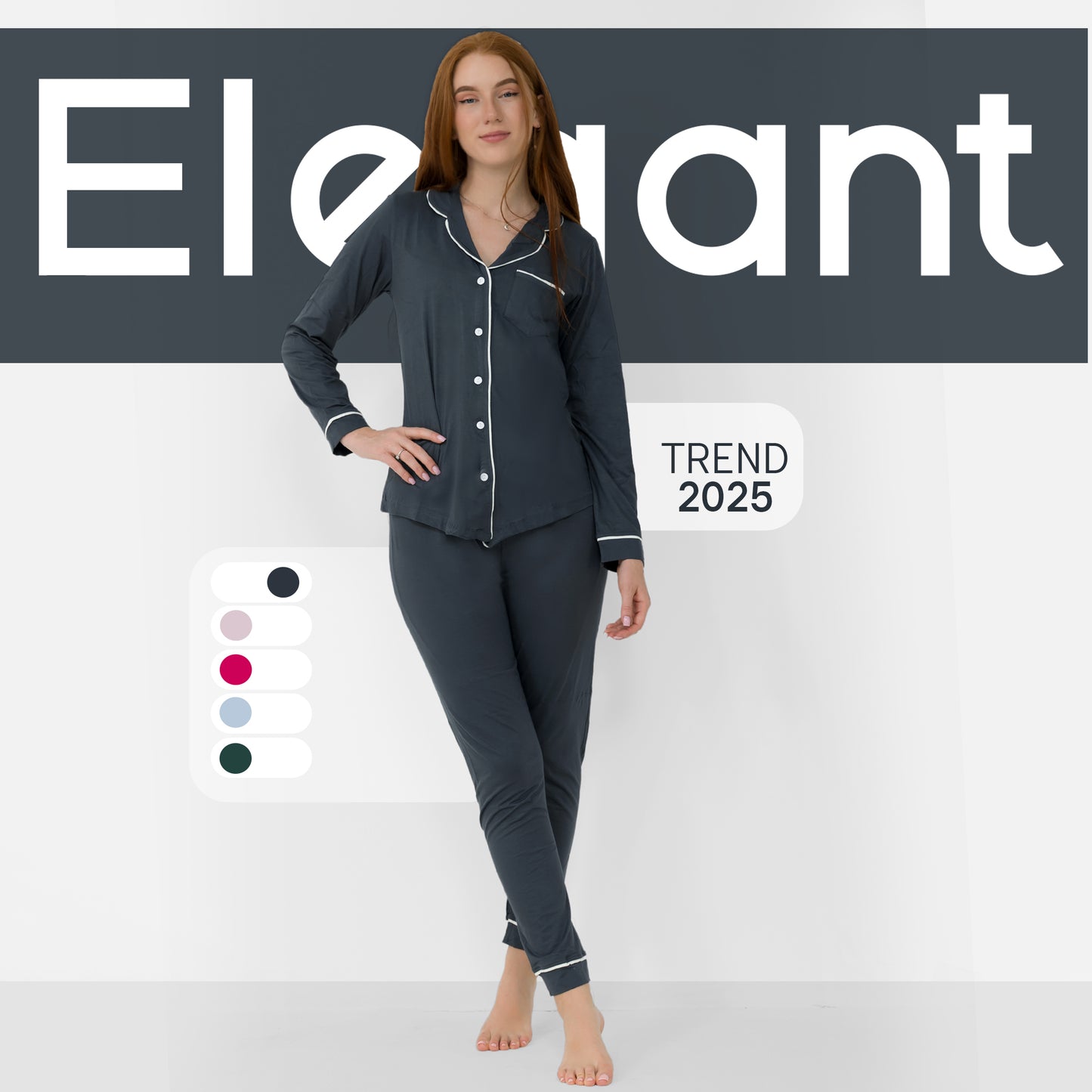 Soft Cotton Long Sleeves Classic PJ Pants - Dark Grey