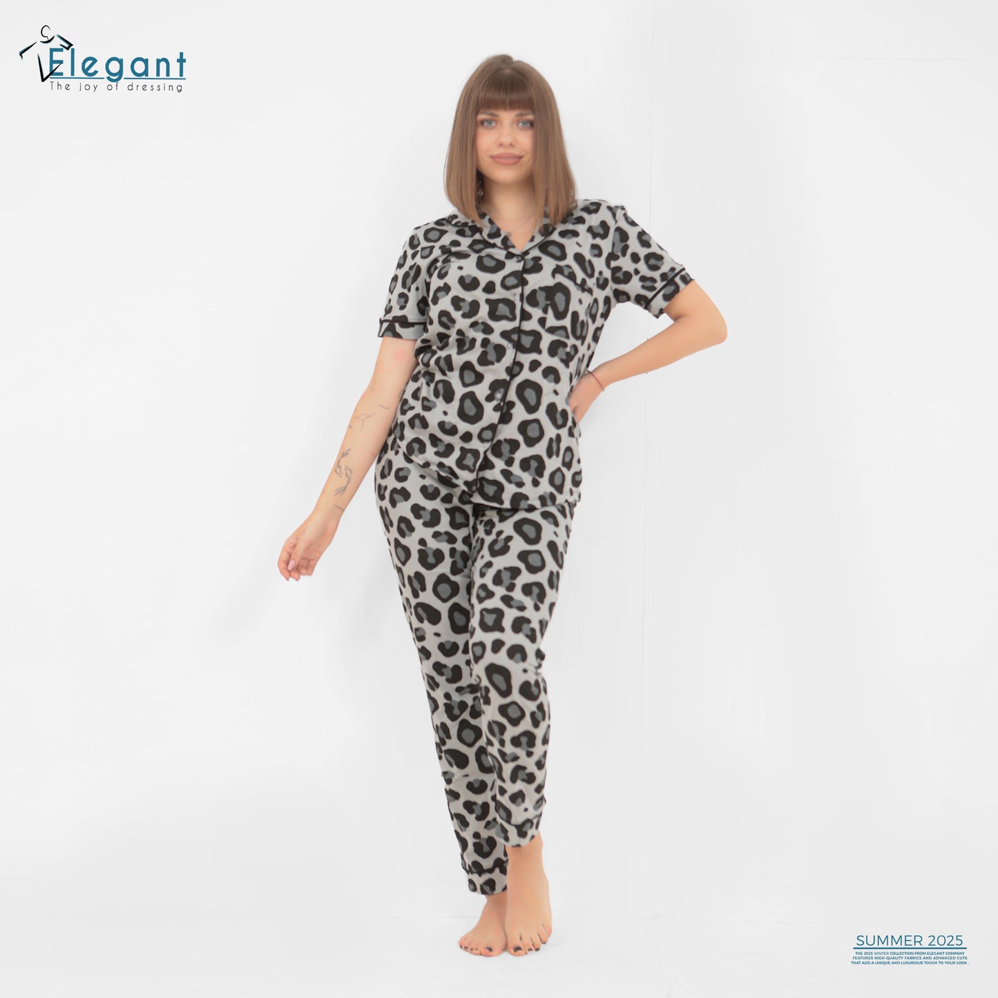 Classic PJ Pants Cotton - Grey printed Leopard