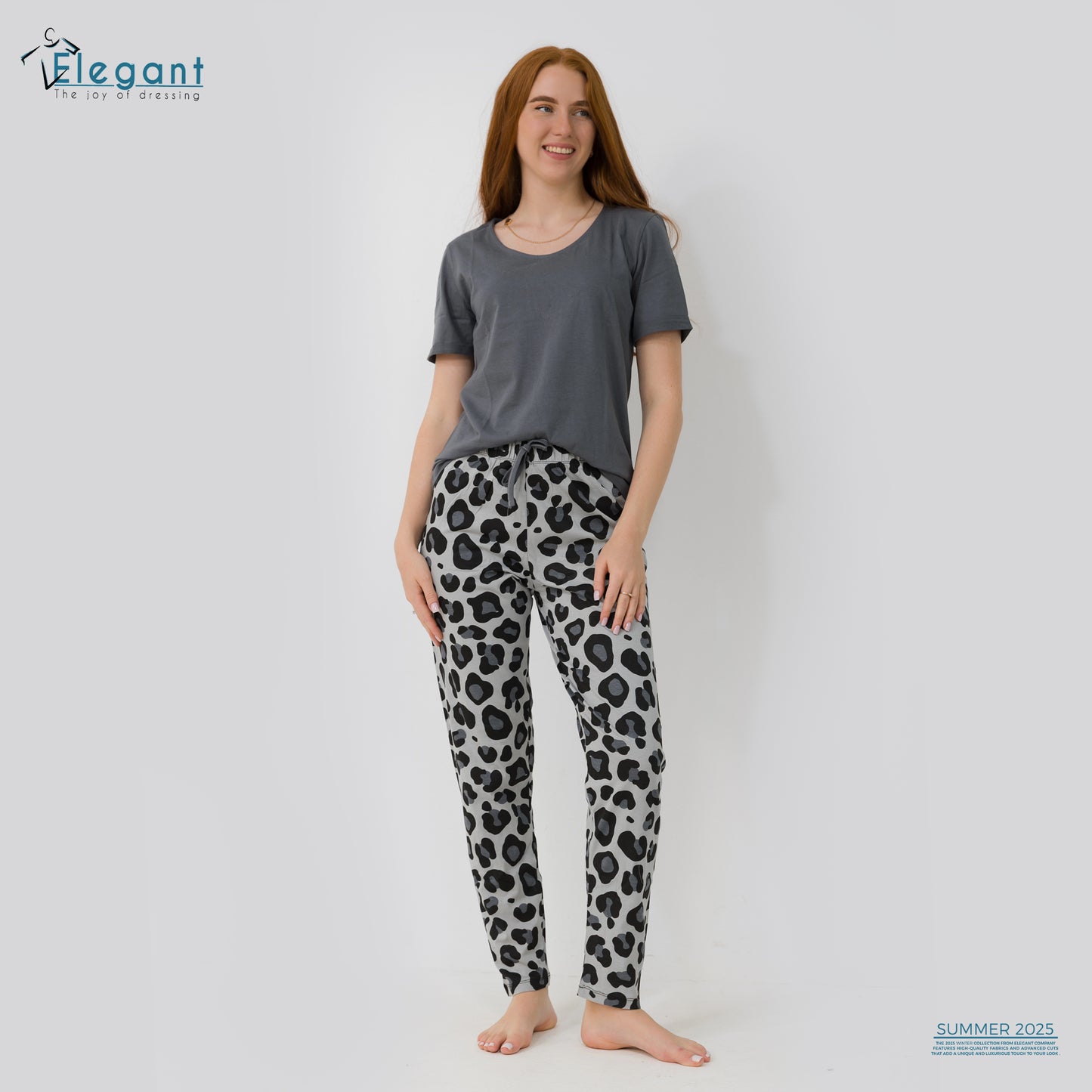 PJs Pants Cotton Basic - Grey Leopard
