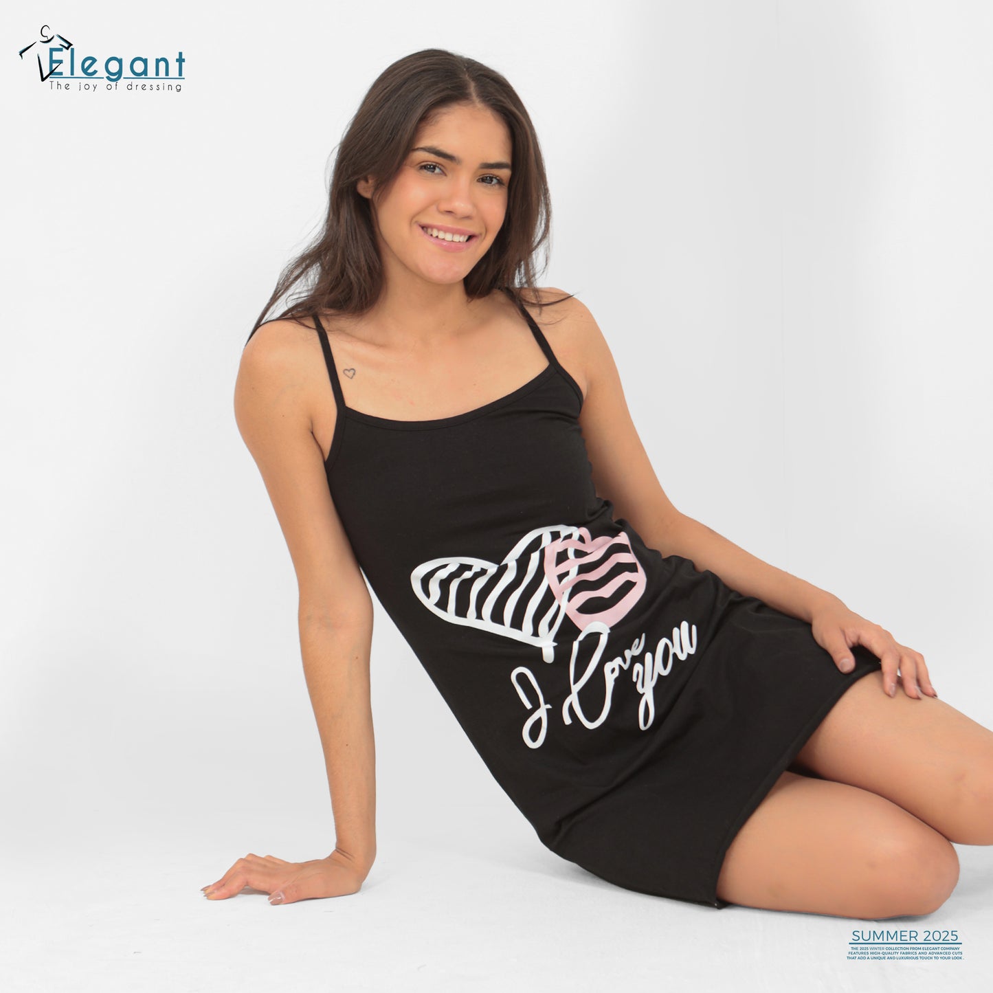 Straps Nightshirt Cotton Black - i love you