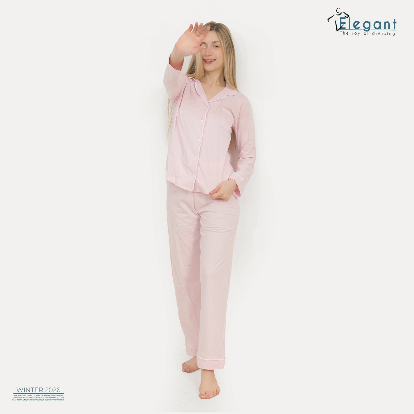 Cotton Long sleeves Wide Leg Classic PJ - Baby Rose