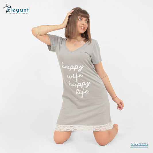 Nightshirt cotton Grey - Happy wife Happy life