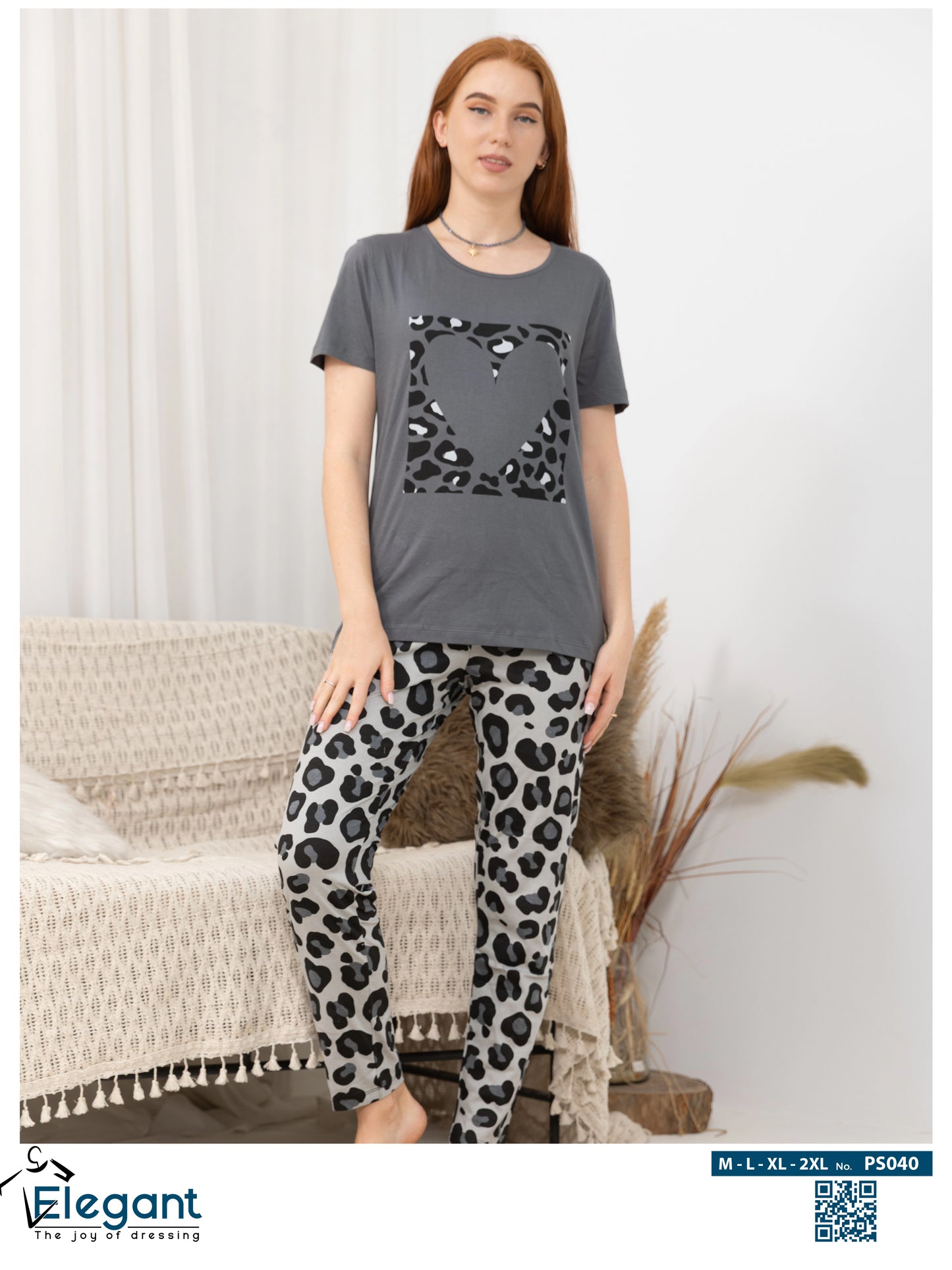 PJs Pants Cotton - Grey - Leo heart