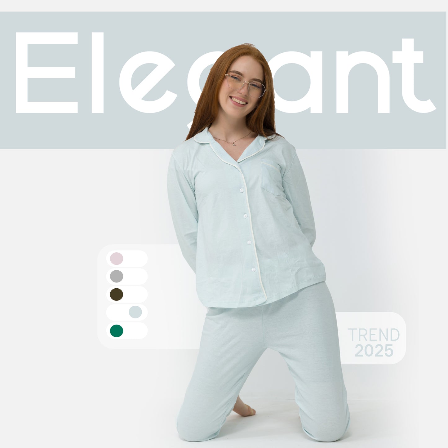Cotton Long sleeves Classic PJ Pants - ice blue