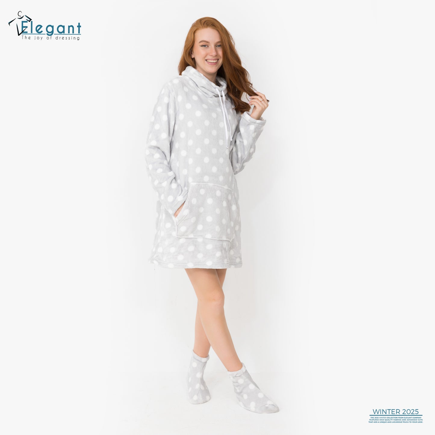 Nightshirt with Footwear - Grey Dots