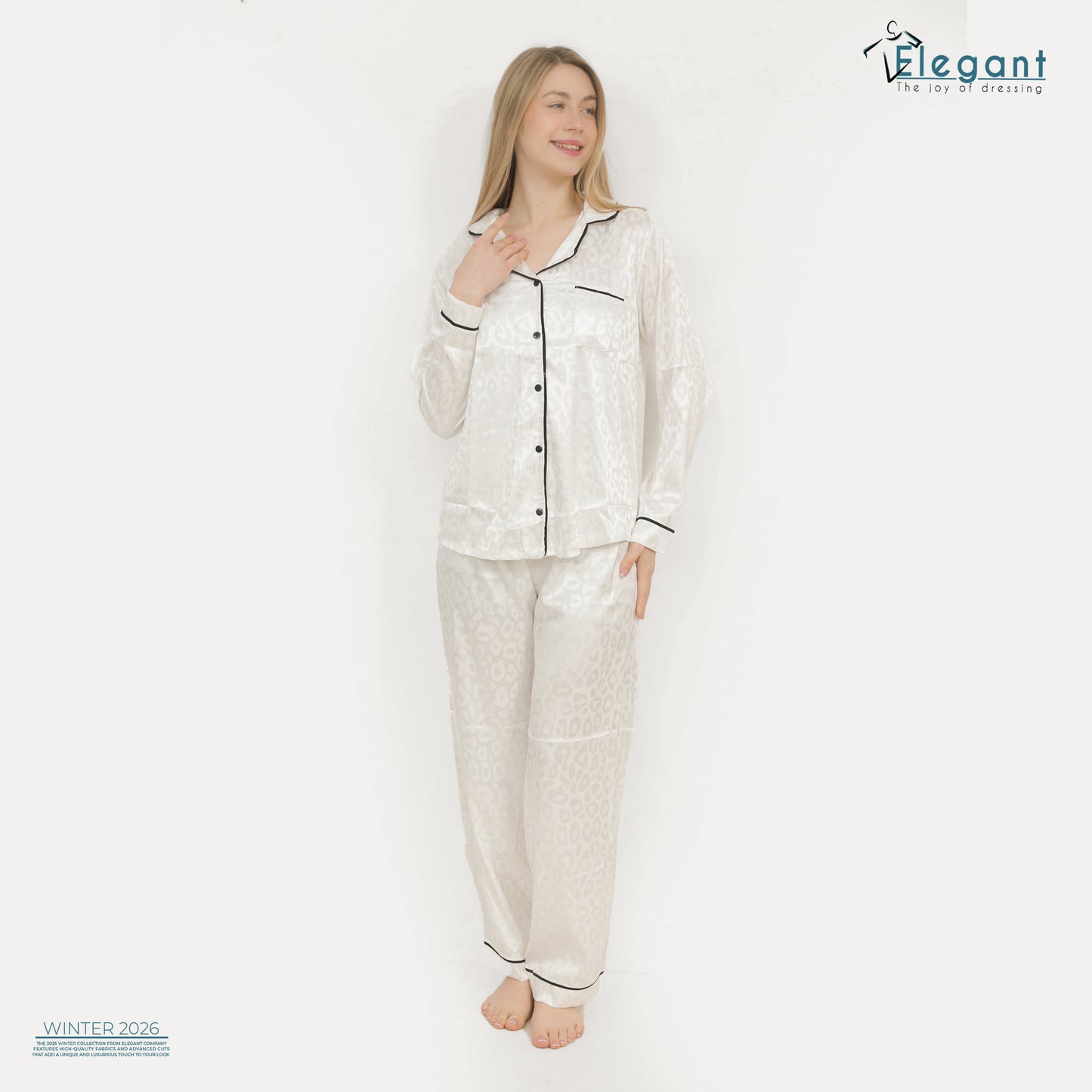 Satin Long sleeves Classic PJ Pants - Jacquard White