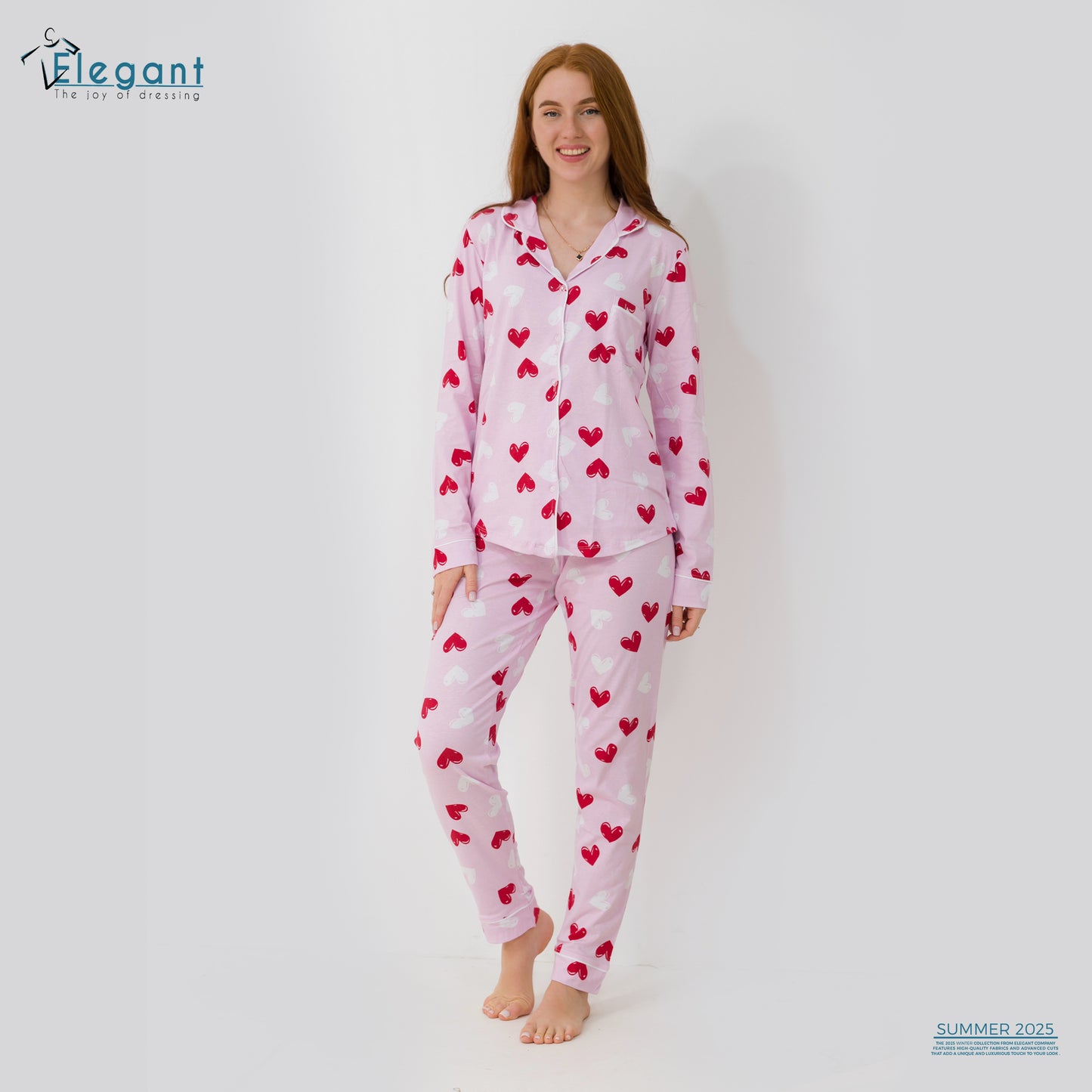 Cotton Long sleeves Classic PJ Pants - Rose Printed Hearts