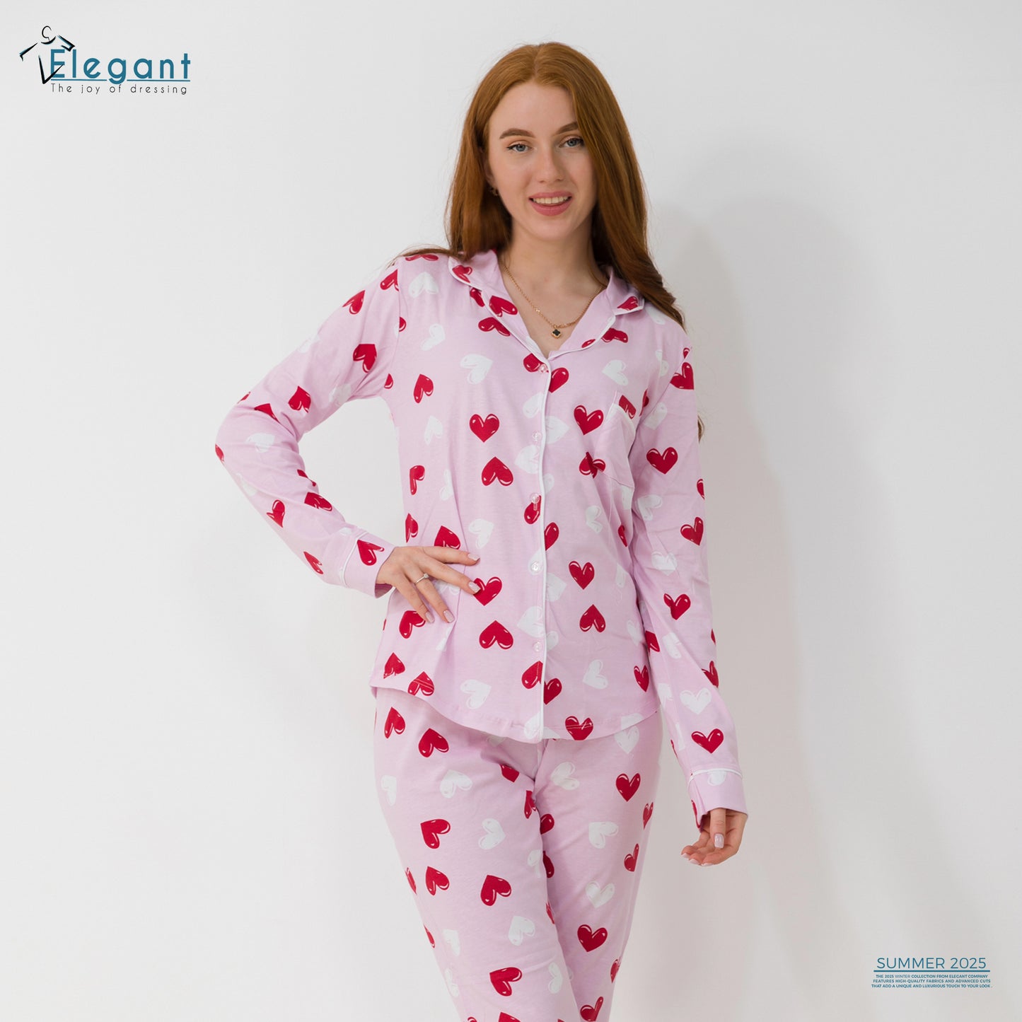 Cotton Long sleeves Classic PJ Pants - Rose Printed Hearts