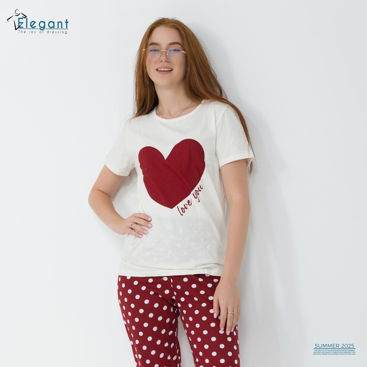 PJs Pants Cotton - Offwhite Burgundy - i love you