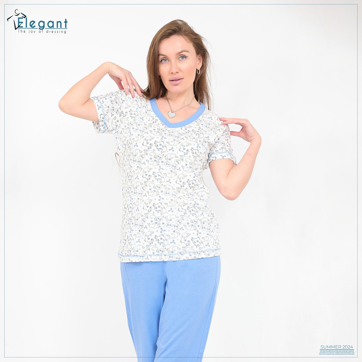 بنطلون بيجاما سادة/ توب مطبوع (ألوان مختلفة)