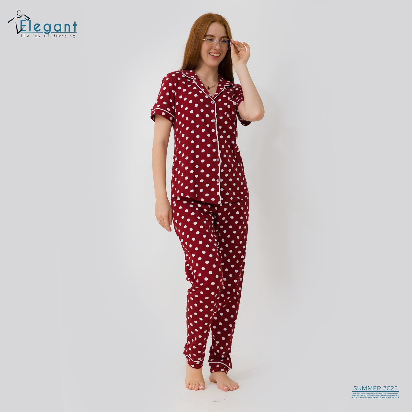 Classic PJ Pants Cotton - Burgundy Polka Dots