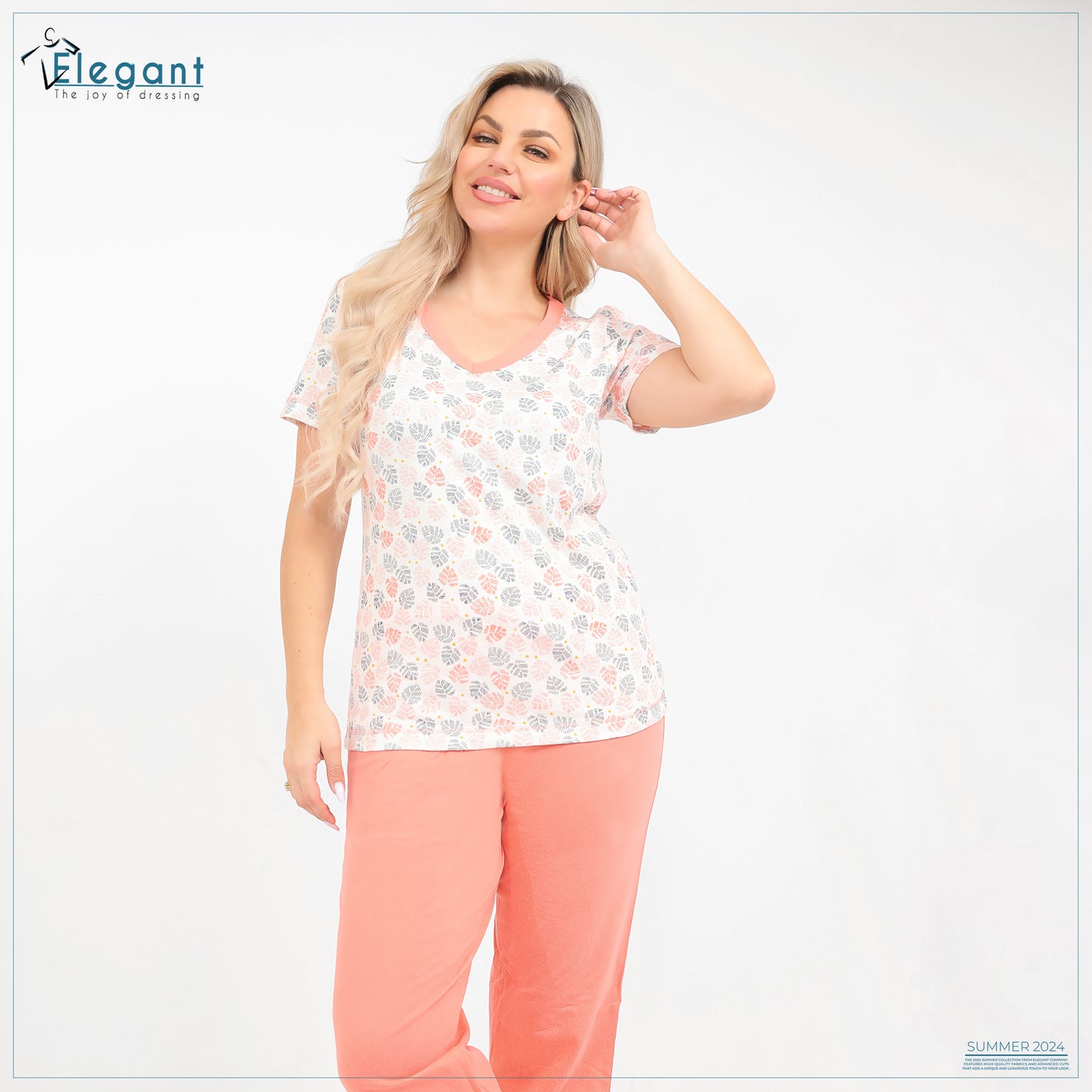 بنطلون بيجاما سادة/ توب مطبوع (ألوان مختلفة)
