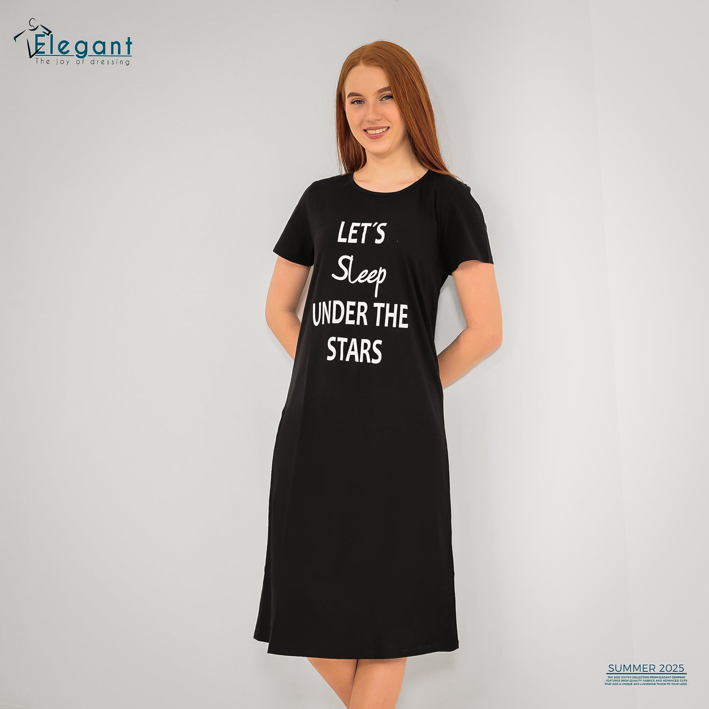 Midi Nightshirt cotton Black - Let's Sleep under the stars