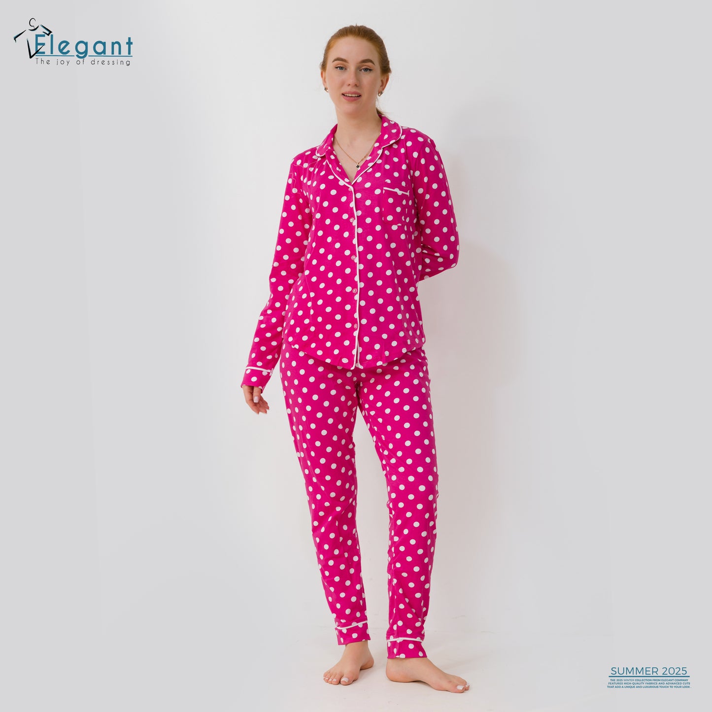 Cotton Long sleeves Classic PJ Pants - Fushia Polka Dots