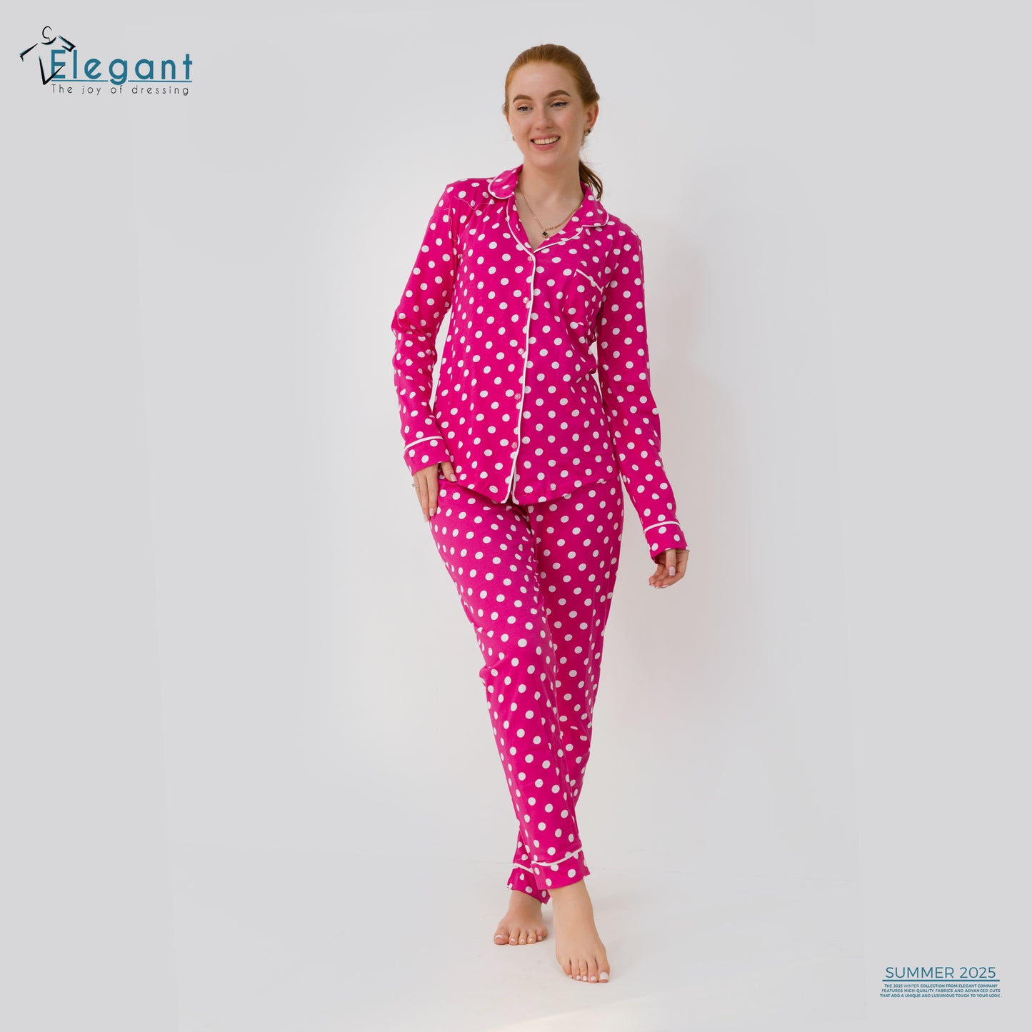 Cotton Long sleeves Classic PJ Pants - Fushia Polka Dots