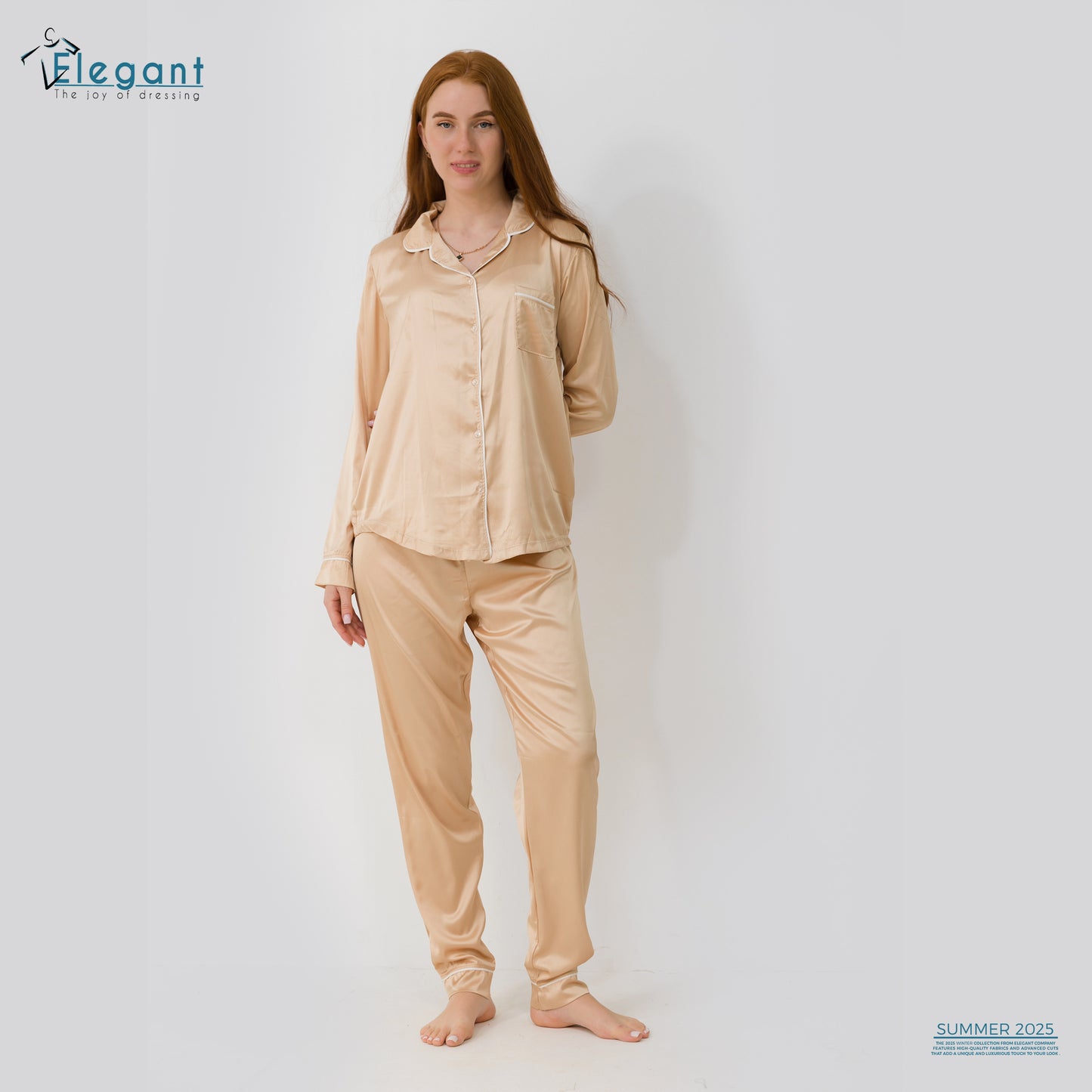 Satin Long sleeves Classic PJ Pants - Gold
