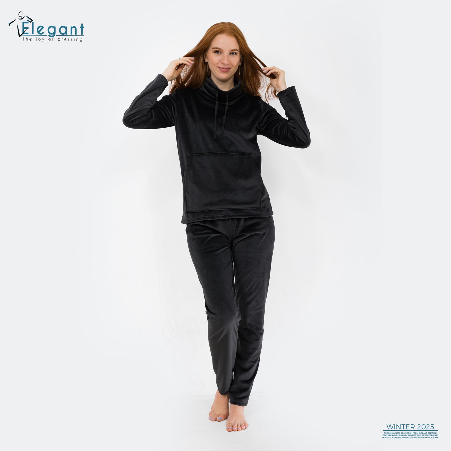 Velvet High neck PJ - Black