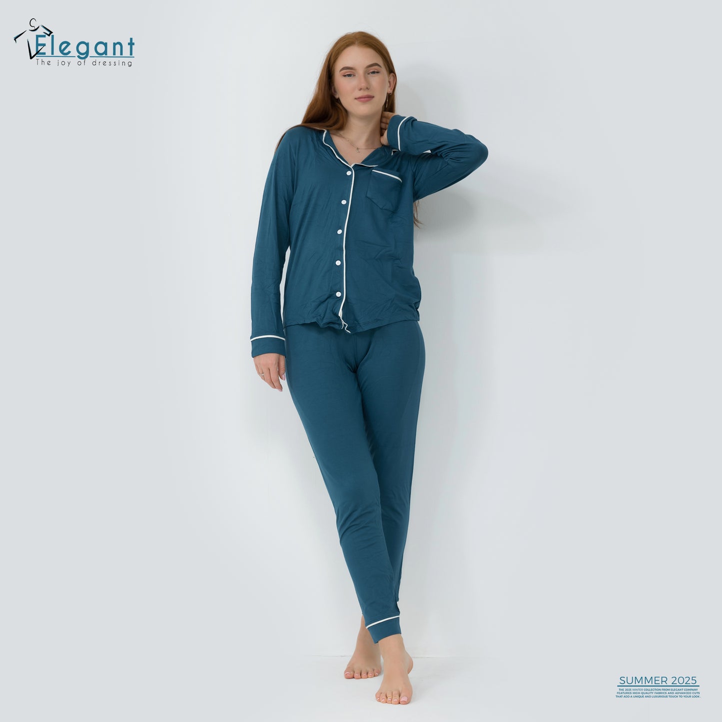Soft Cotton Long sleeves Classic PJ Pants - Azure Blue