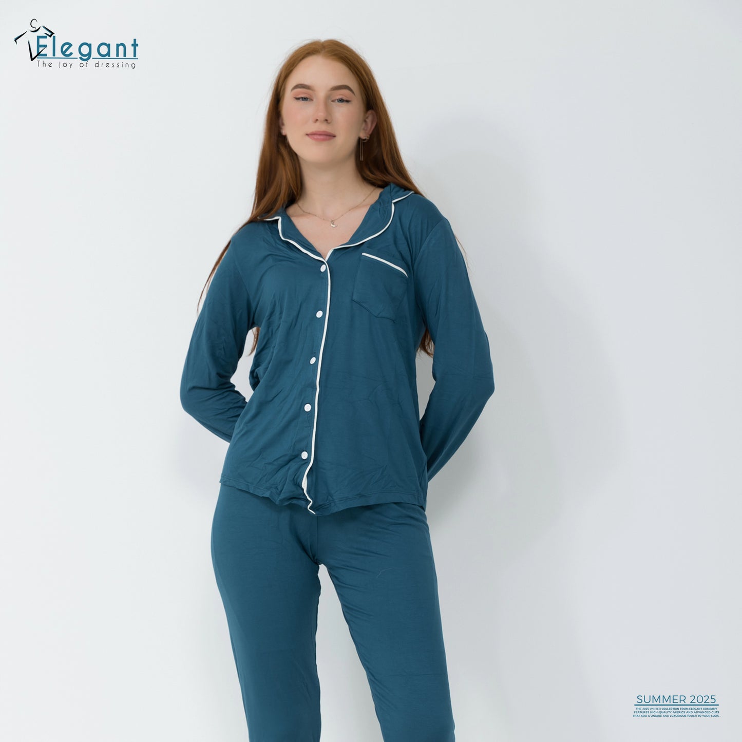 Soft Cotton Long sleeves Classic PJ Pants - Azure Blue