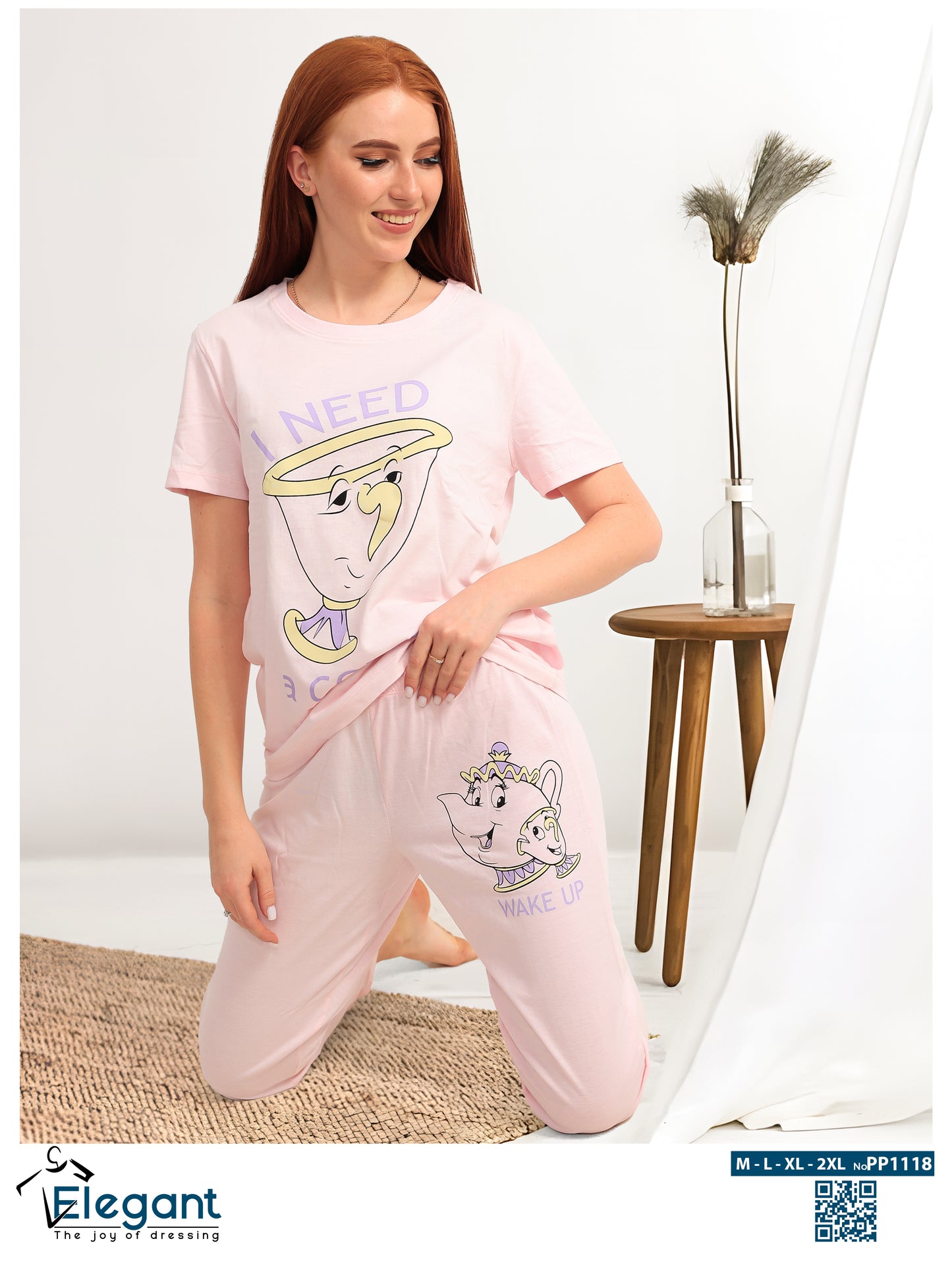 PJs Pants Cotton Baby Rose - wake up