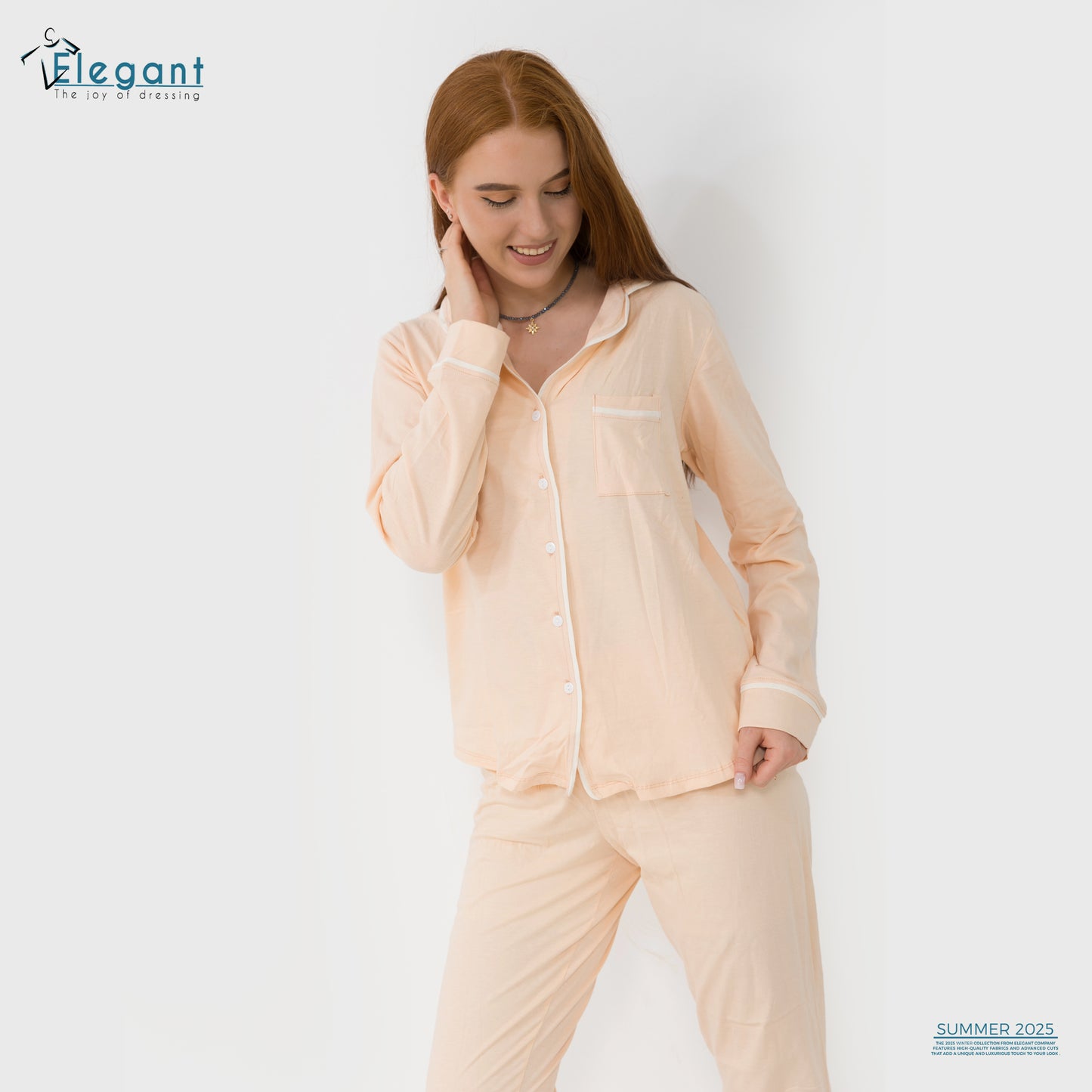 Cotton Long sleeves Classic PJ Pants - Apricot