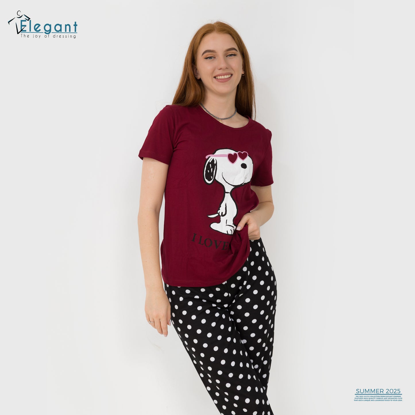 PJs Pants Cotton Burgundy - Cool Snoopy