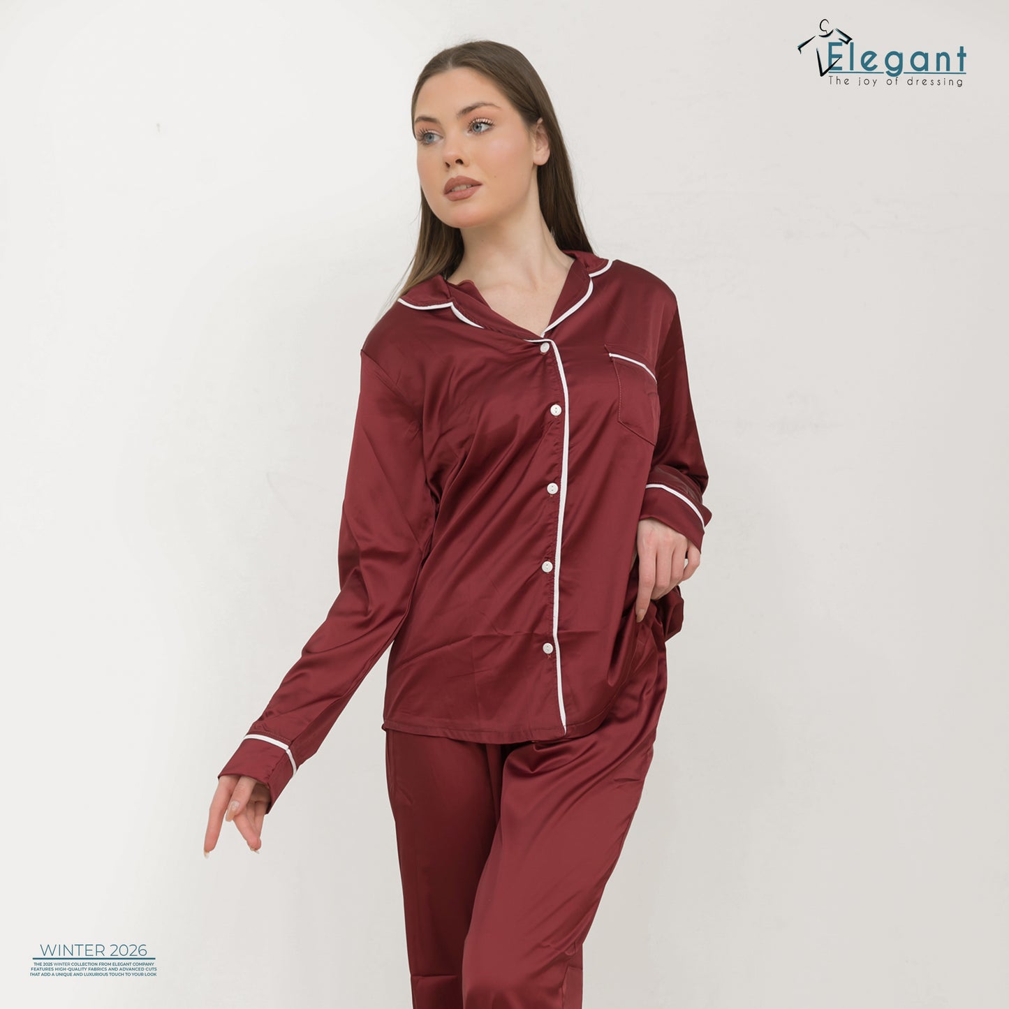 Satin Long sleeves Classic PJ Pants - Burgundy
