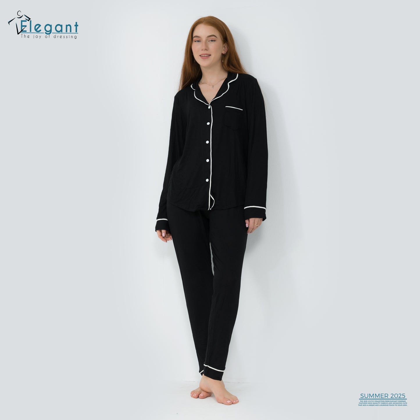 Soft Cotton Long sleeves Classic PJ Pants - Black