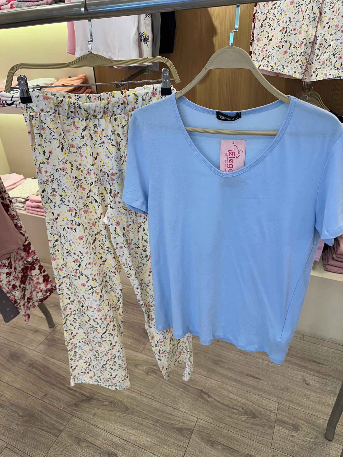 PJs Pants Cotton - Blue Spring Flori with Pant Pockets