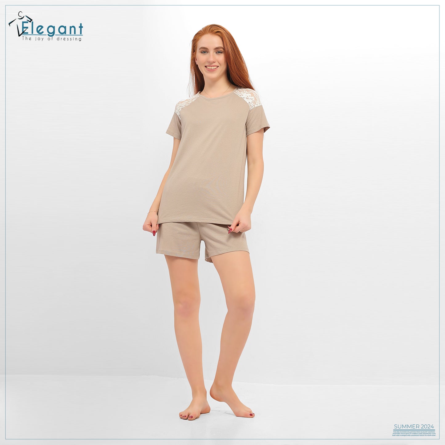 PJ Short Cotton with shoulder lace - BEIGE