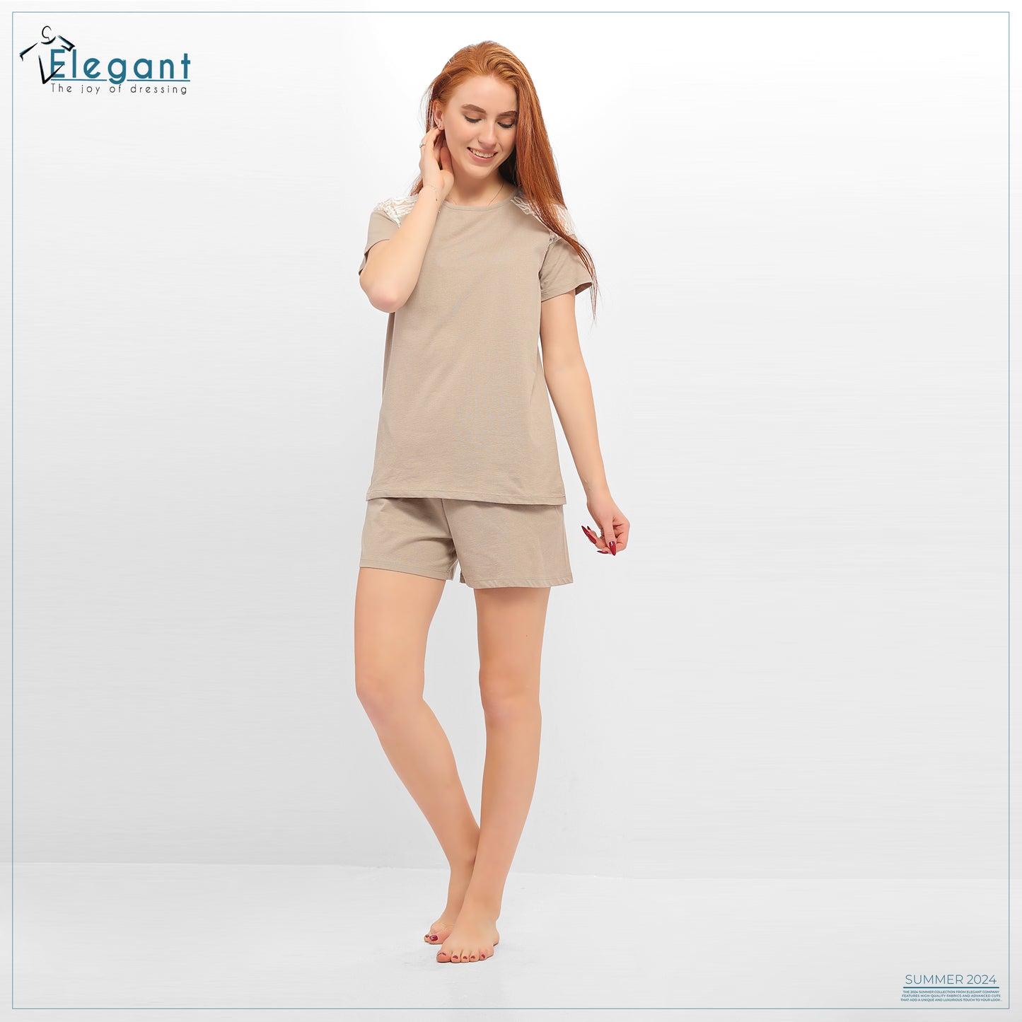 PJ Short Cotton with shoulder lace - BEIGE