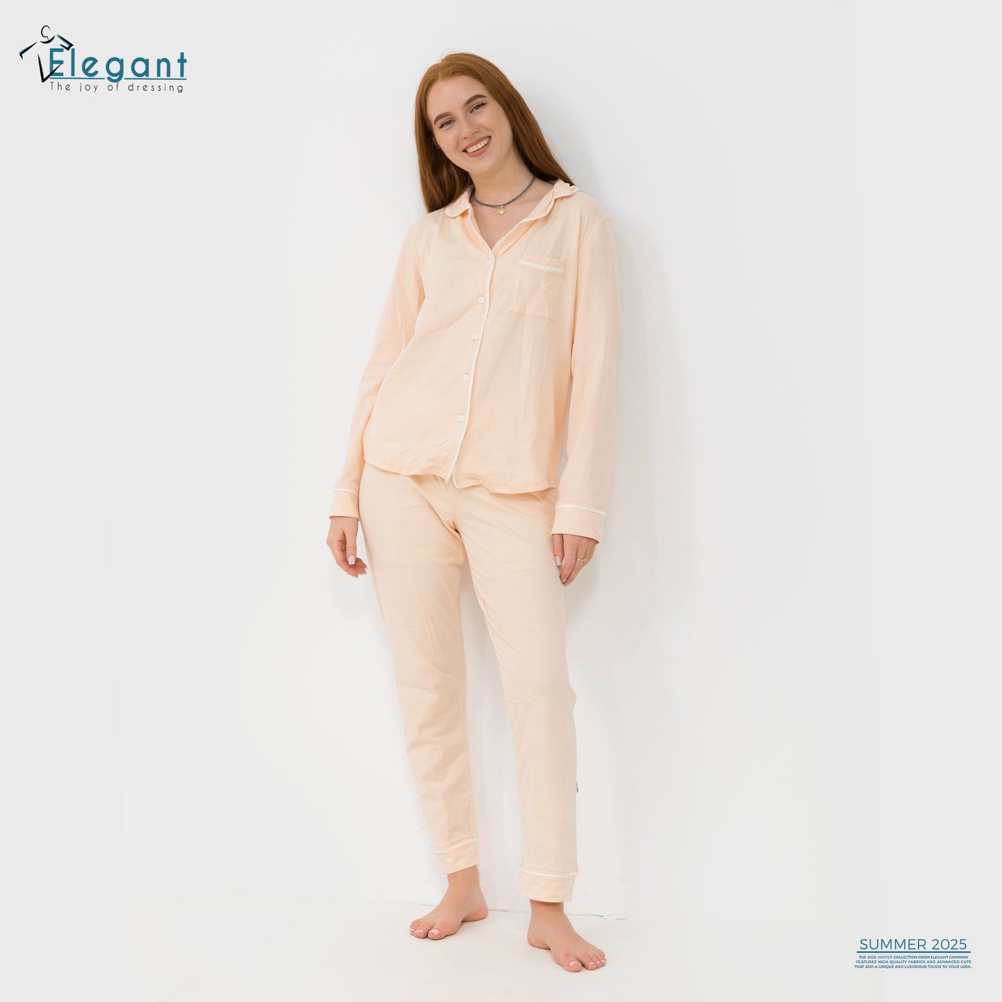 Cotton Long sleeves Classic PJ Pants - Apricot