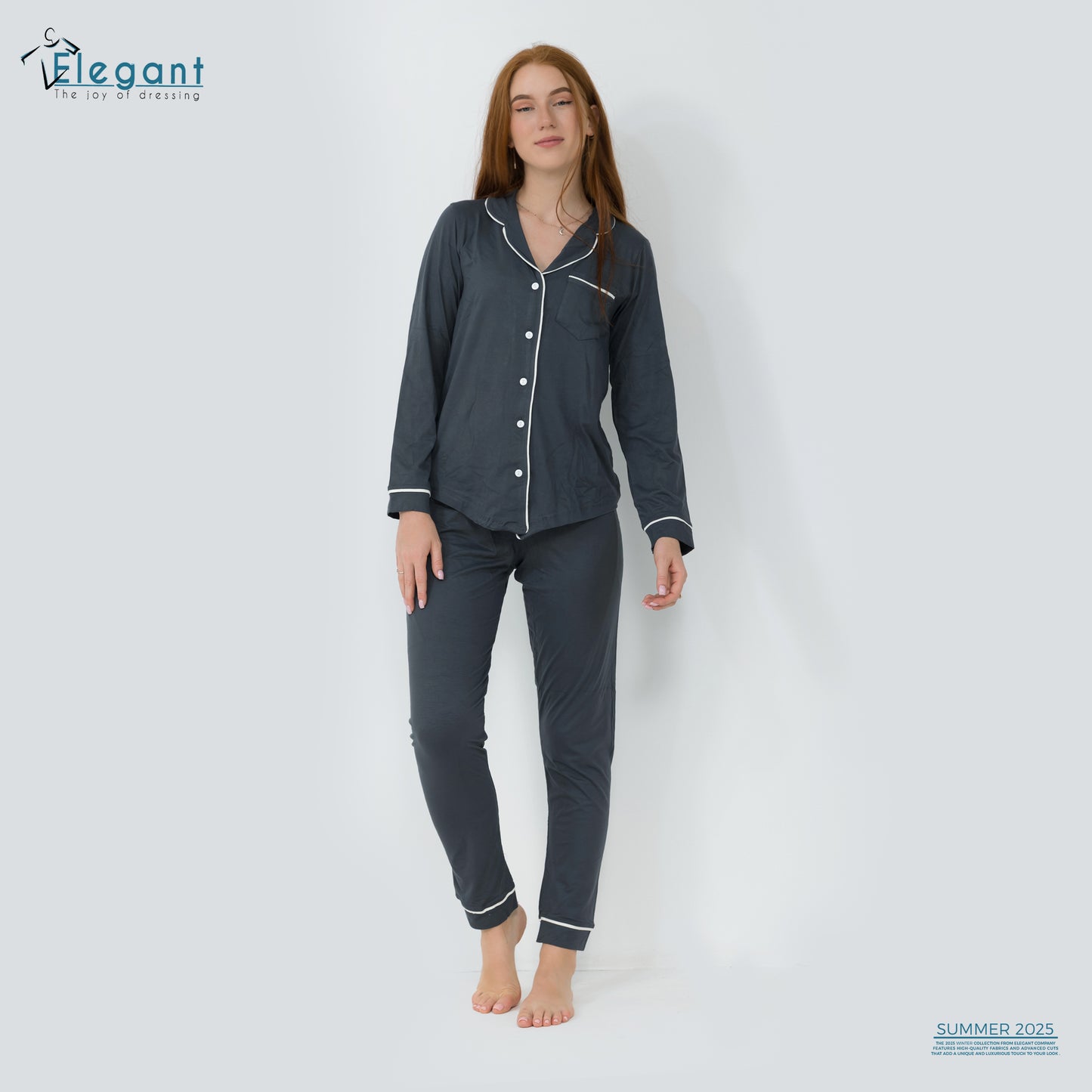 Soft Cotton Long Sleeves Classic PJ Pants - Dark Grey