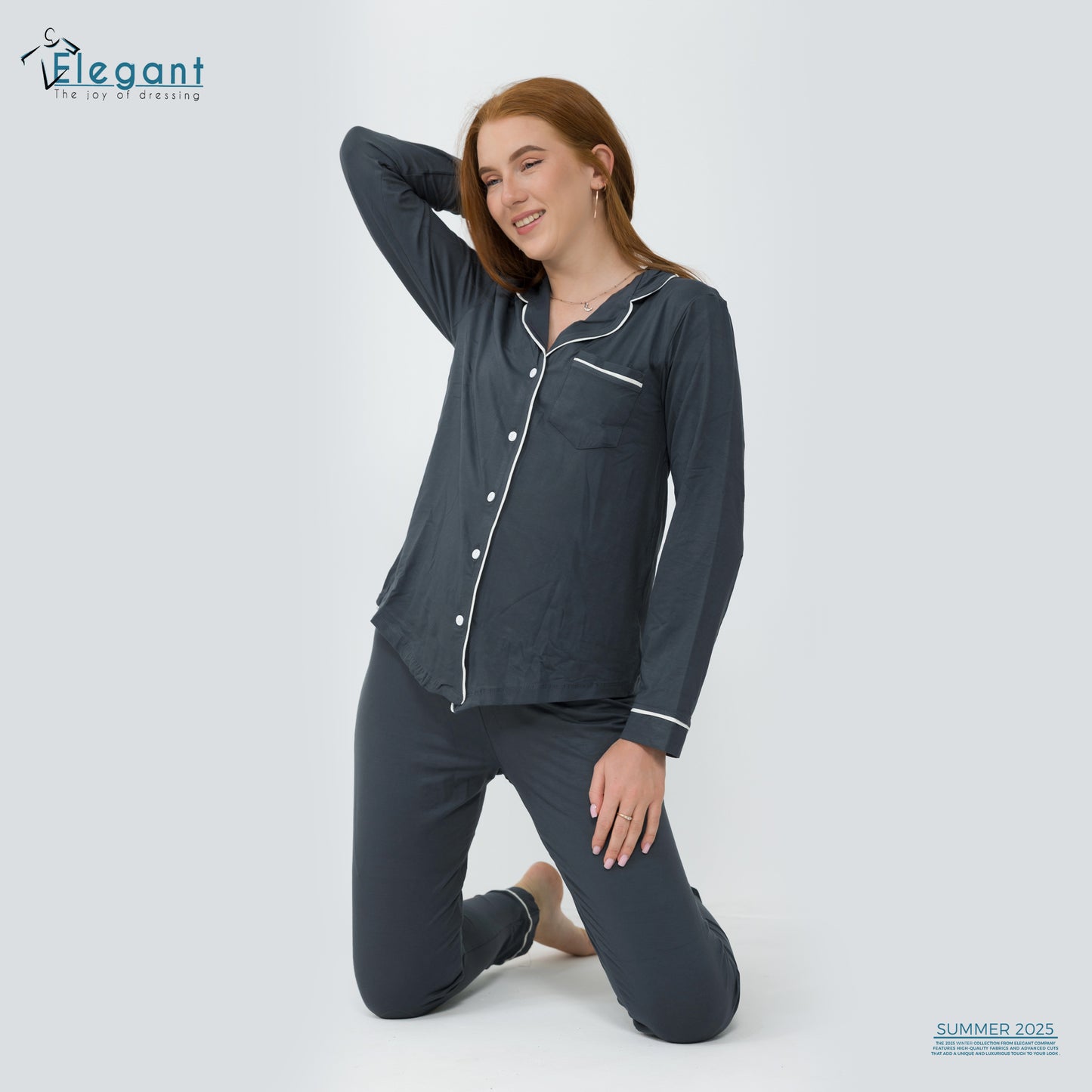 Soft Cotton Long Sleeves Classic PJ Pants - Dark Grey