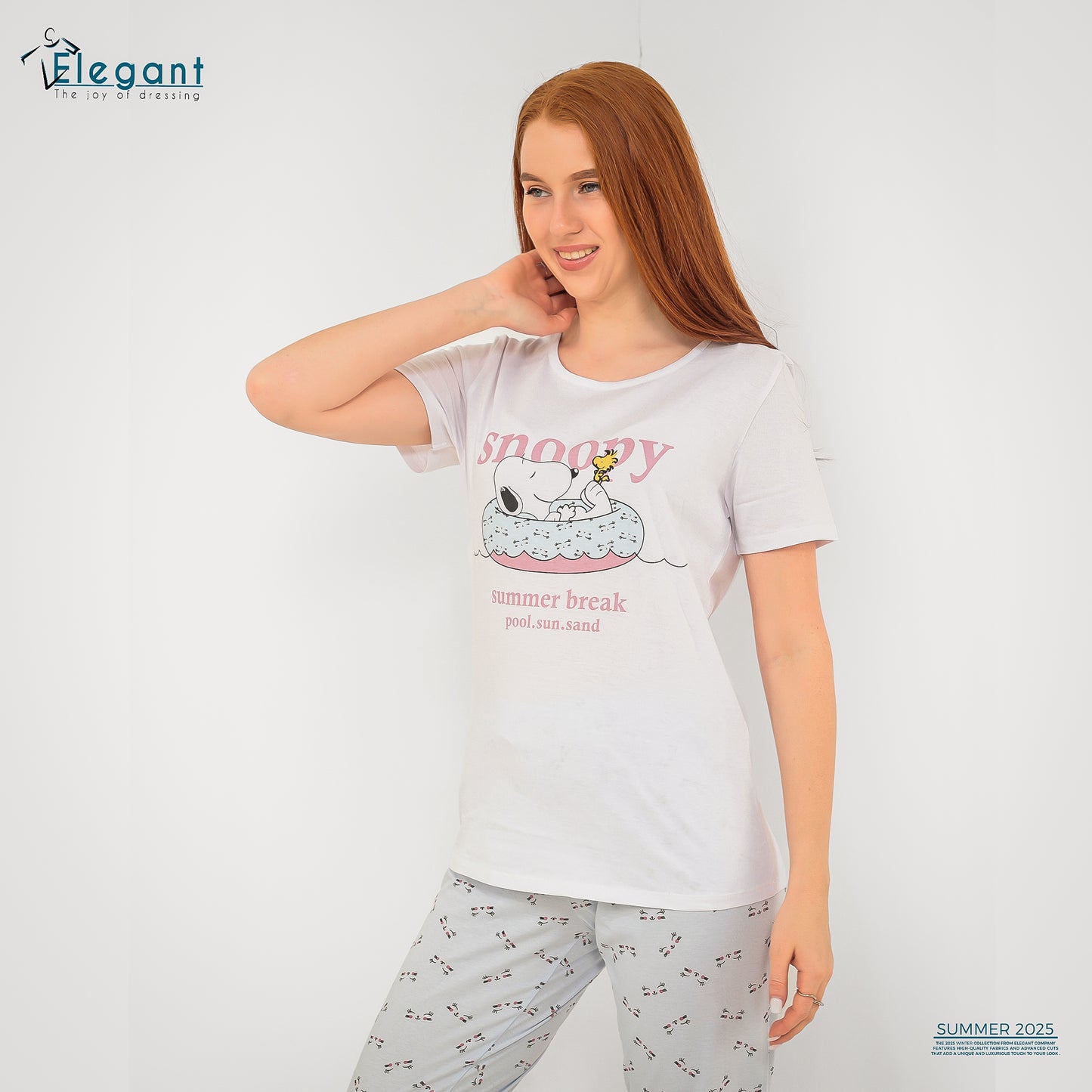 PJs Pants Cotton White - Snoopy Summer Break