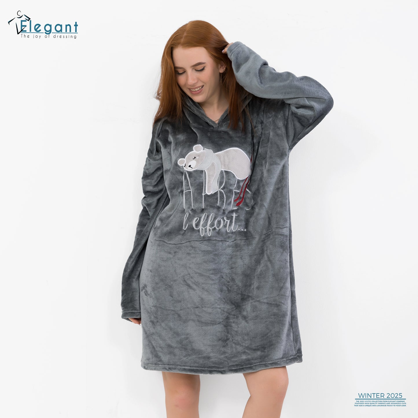 Oversized Nightshirt with Footwear - Dark Grey apres l'effort