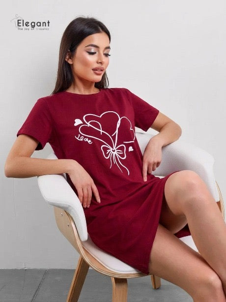 Nightshirt Cotton - Burgundy - Love Blossom