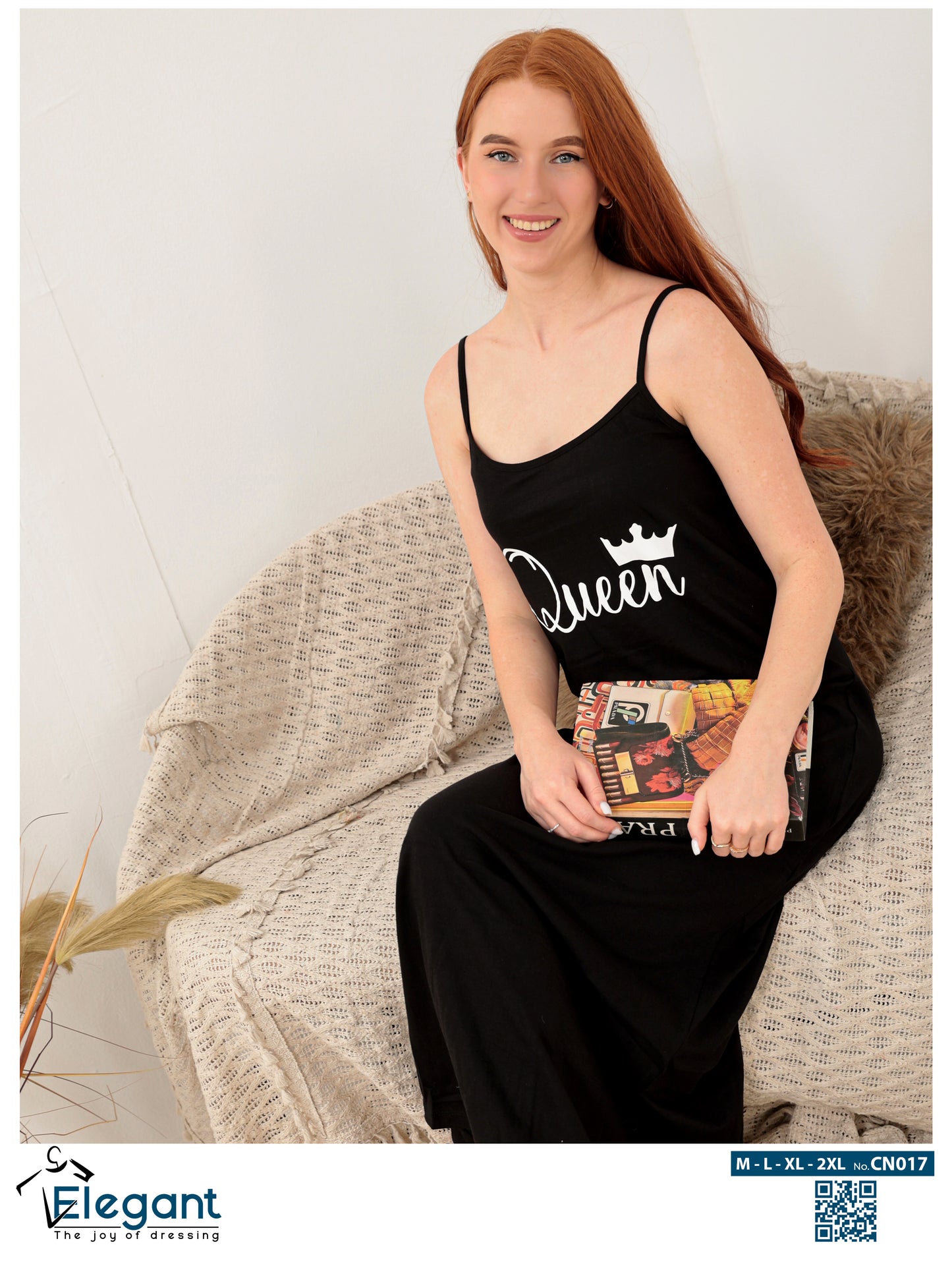 Straps Maxi Nightshirt cotton Black - Queen