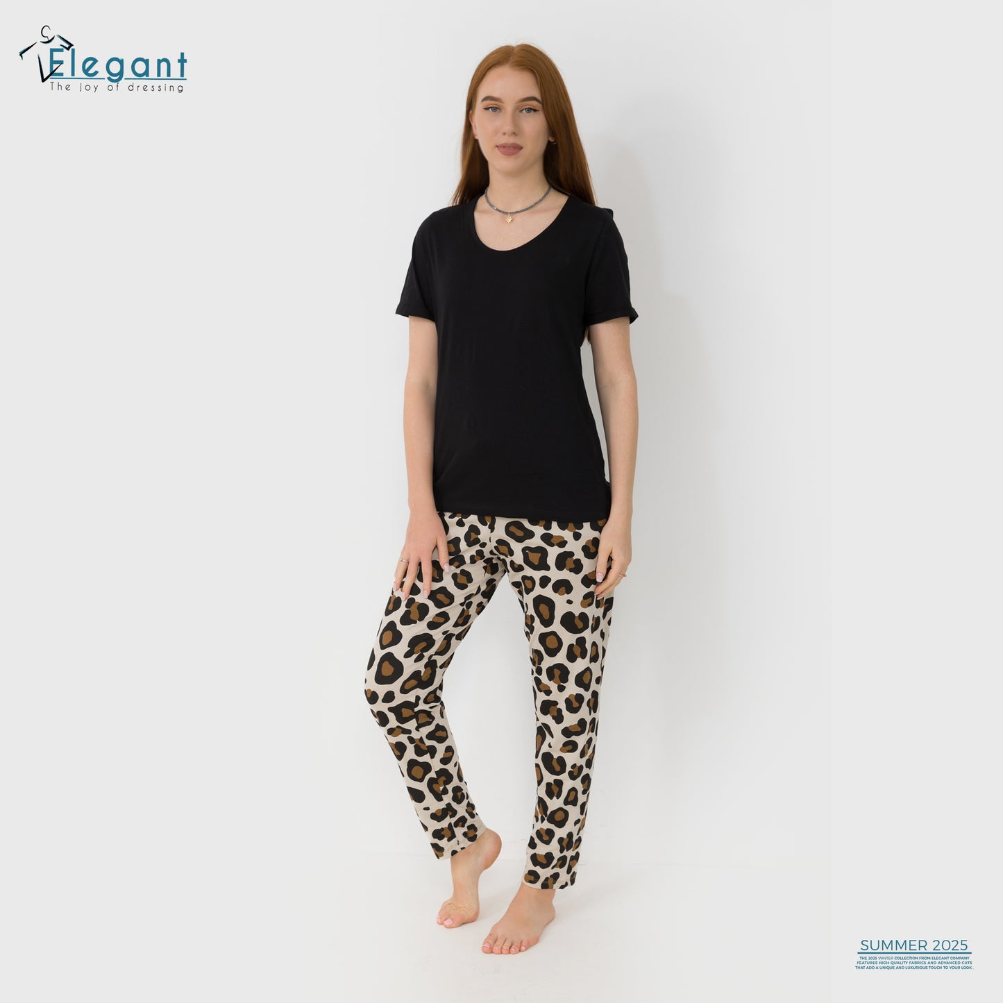 PJs Pants Cotton Basic - Black / Beige Leopard