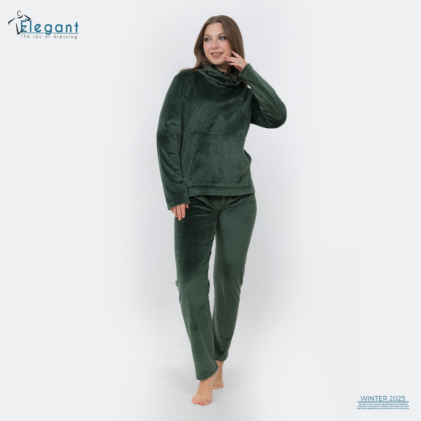 Velvet High neck PJ - Emerald Green