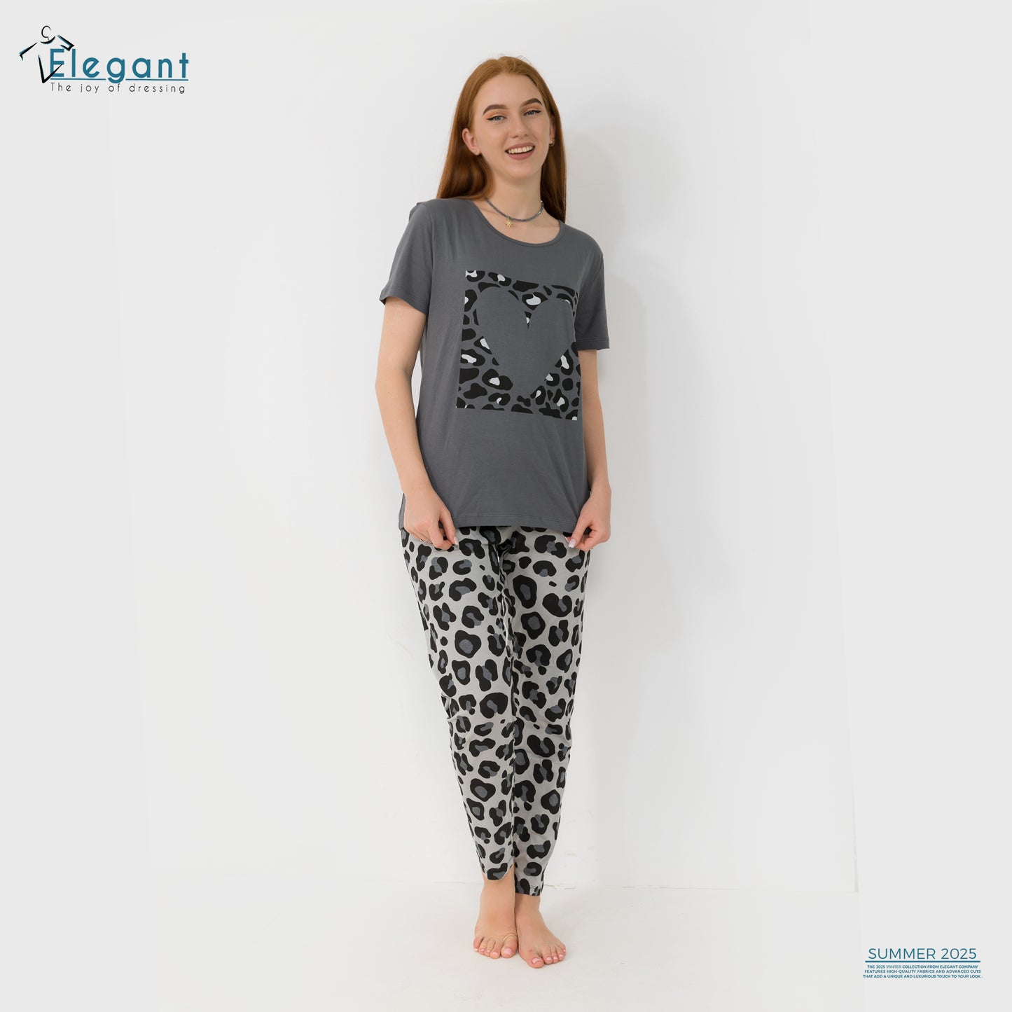 PJs Pants Cotton - Grey - Leo heart