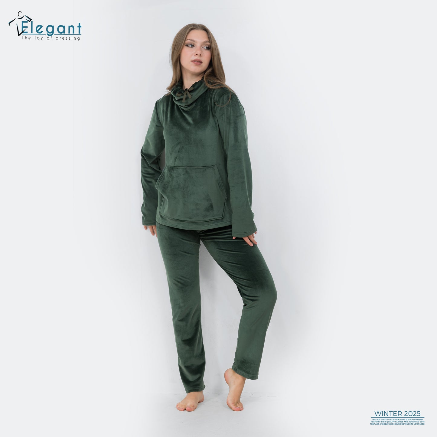 Velvet High neck PJ - Emerald Green