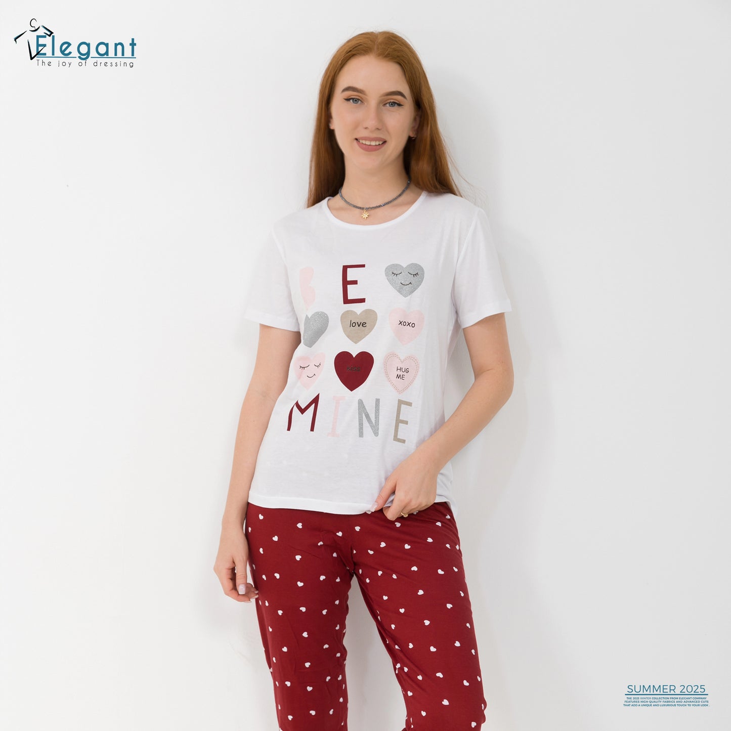 PJs Pants Cotton - White burgundy - Be Mine