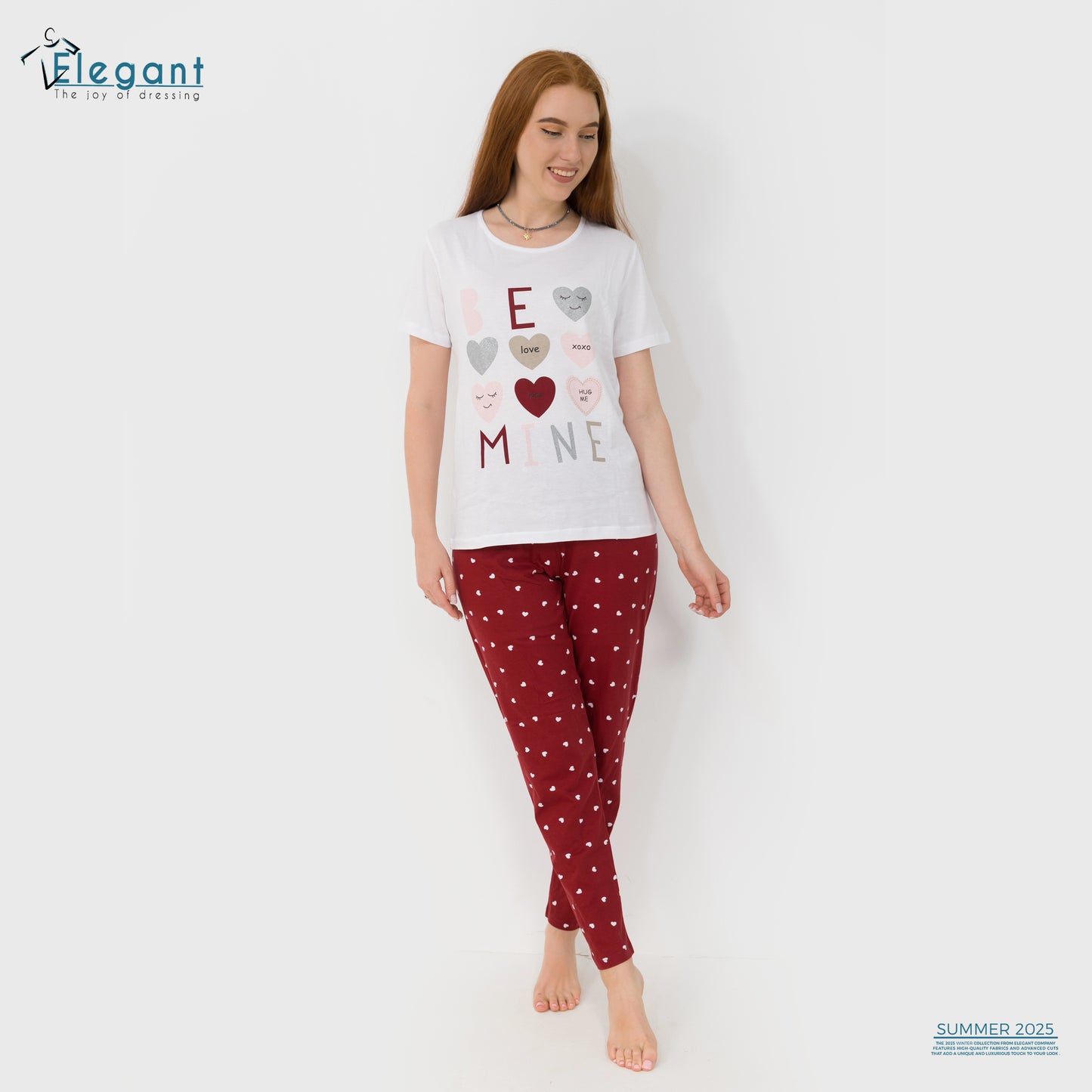 PJs Pants Cotton - White burgundy - Be Mine