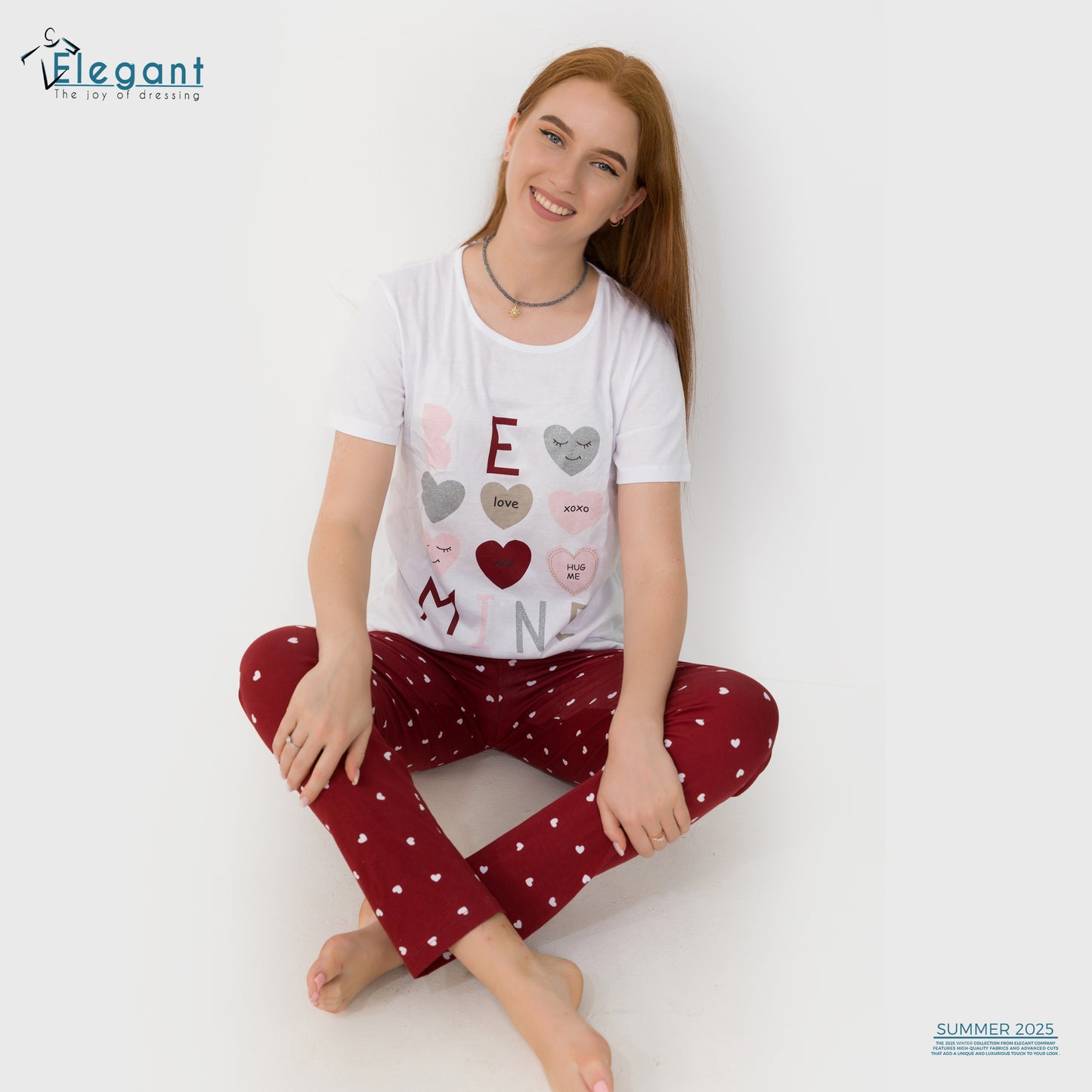 PJs Pants Cotton - White burgundy - Be Mine